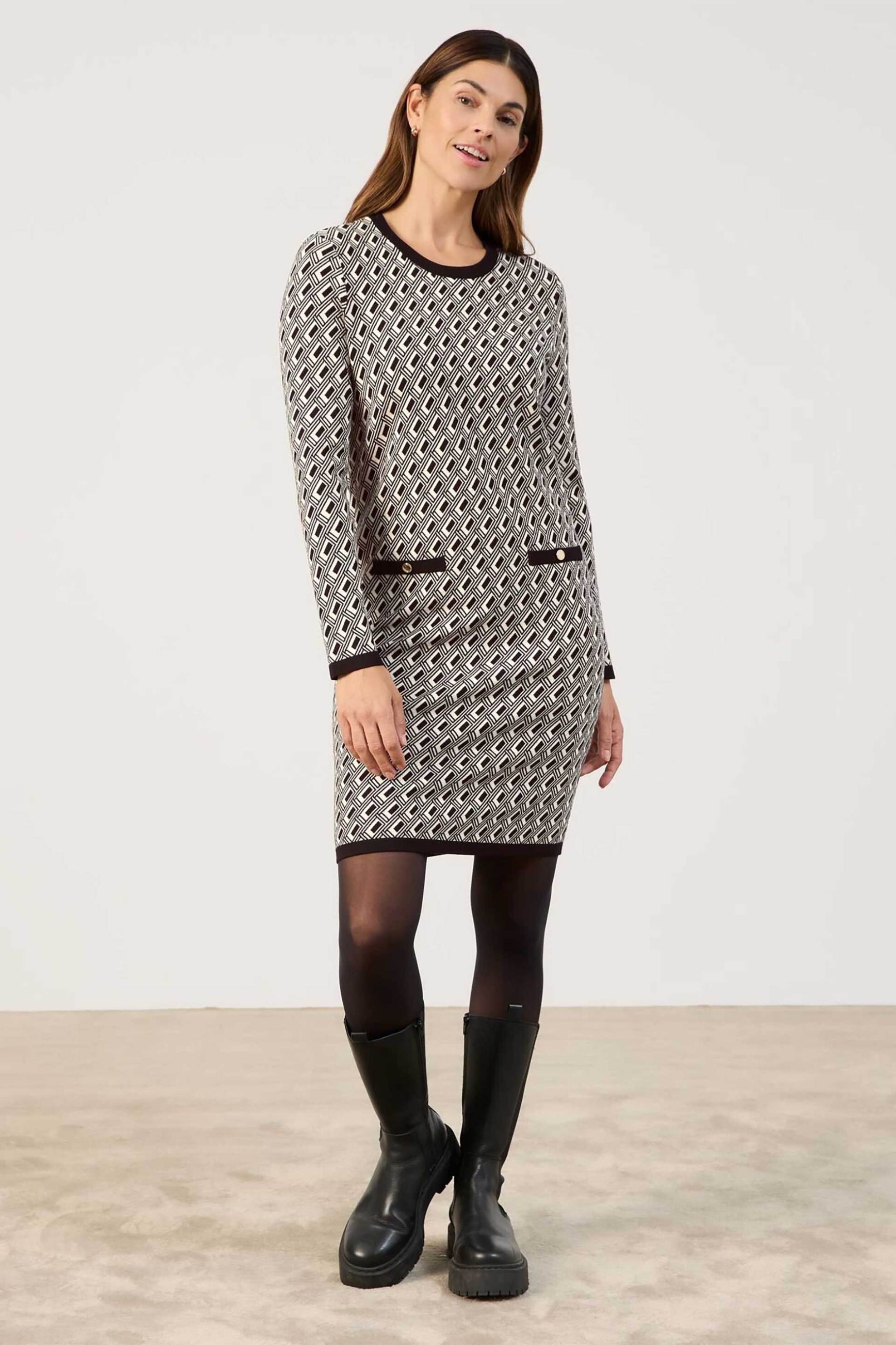 GERRY WEBER Gerry Weber γυναικείo mini πλεκτό φόρεμα με print - 480044-35714 Μαύρο 2025