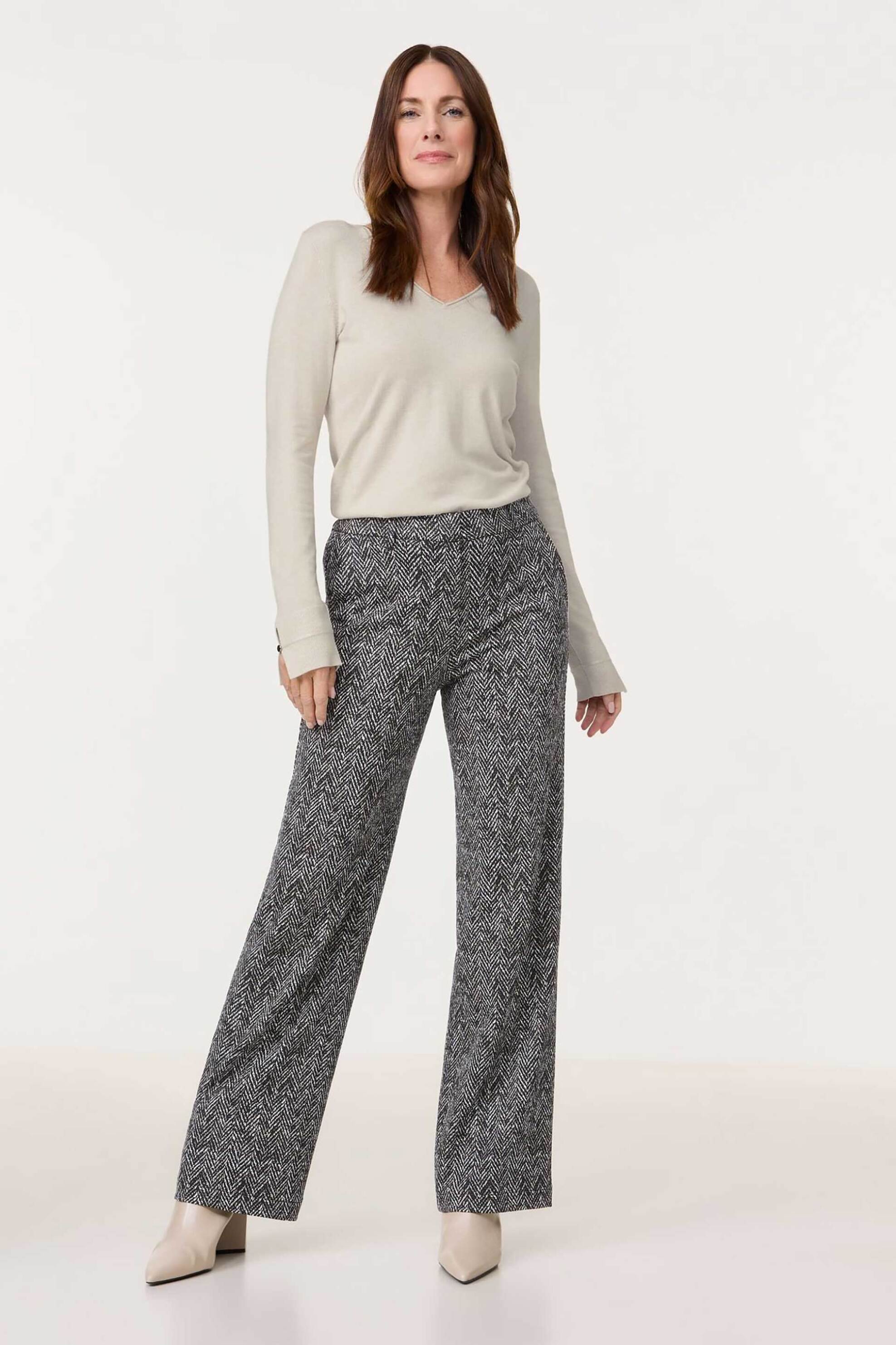 GERRY WEBER Gerry Weber γυναικείο παντελόνι ψαροκόκκαλο Wide Leg - 322124-66707 Μαύρο 2025