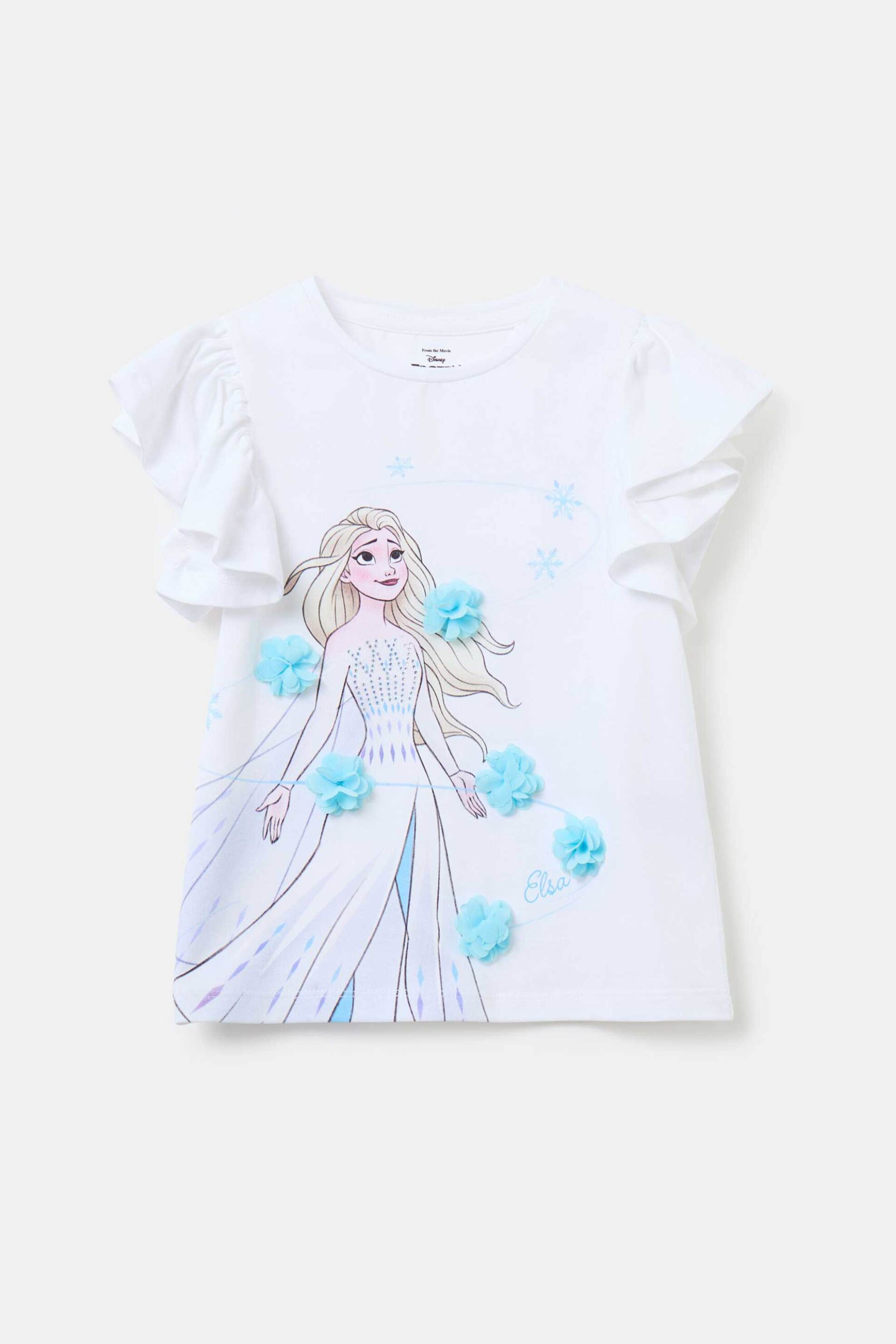 OVS KIDS OVS παιδικό βαμβακερό T-shirt μονόχρωμο με Elsa print και βολάν - 002074036 Λευκό