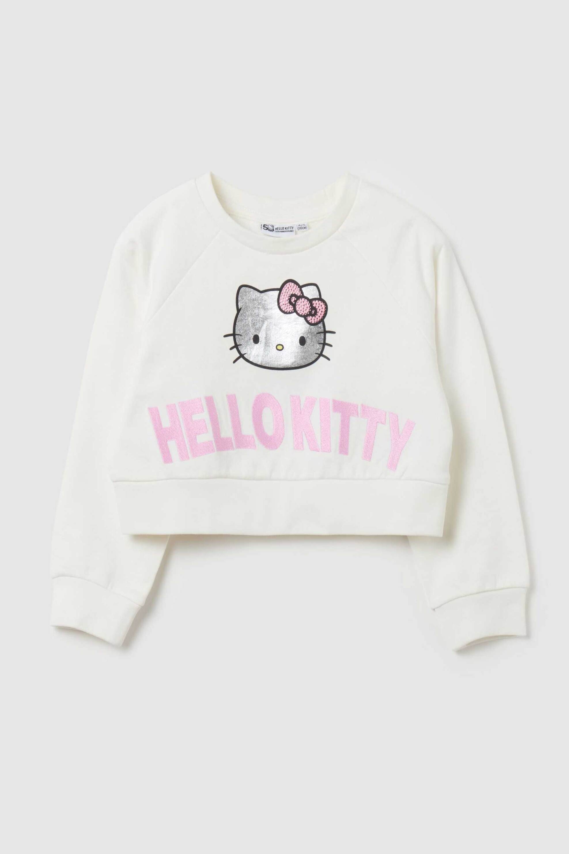 OVS KIDS OVS παιδική μπλούζα cropped με print με στρασάκια "Hello Kitty" και ανάγλυφο κεντητό lettering - 002093984 Λευκό