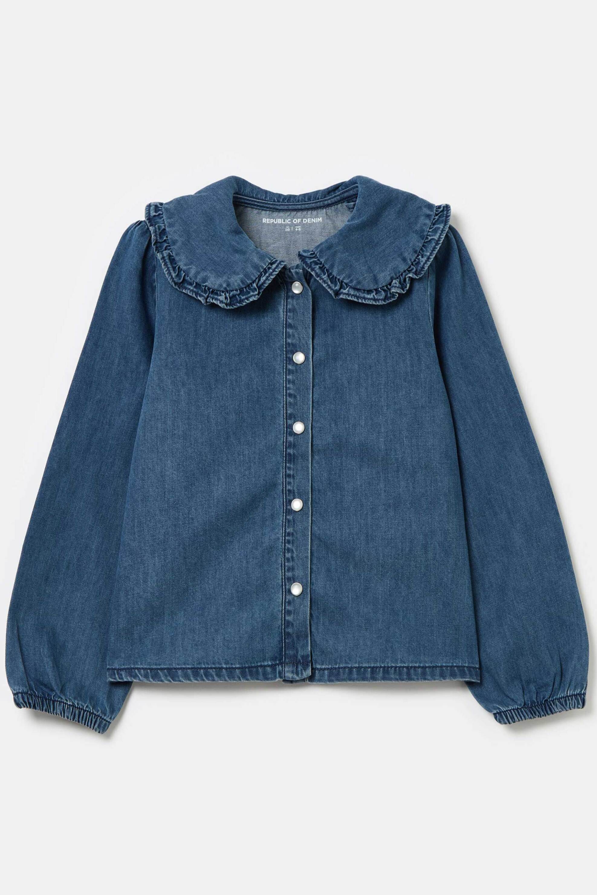 OVS KIDS OVS παιδικό βαμβακερό denim πουκάμινο με κουμπιά και βολάν - 002074060 Denim Blue