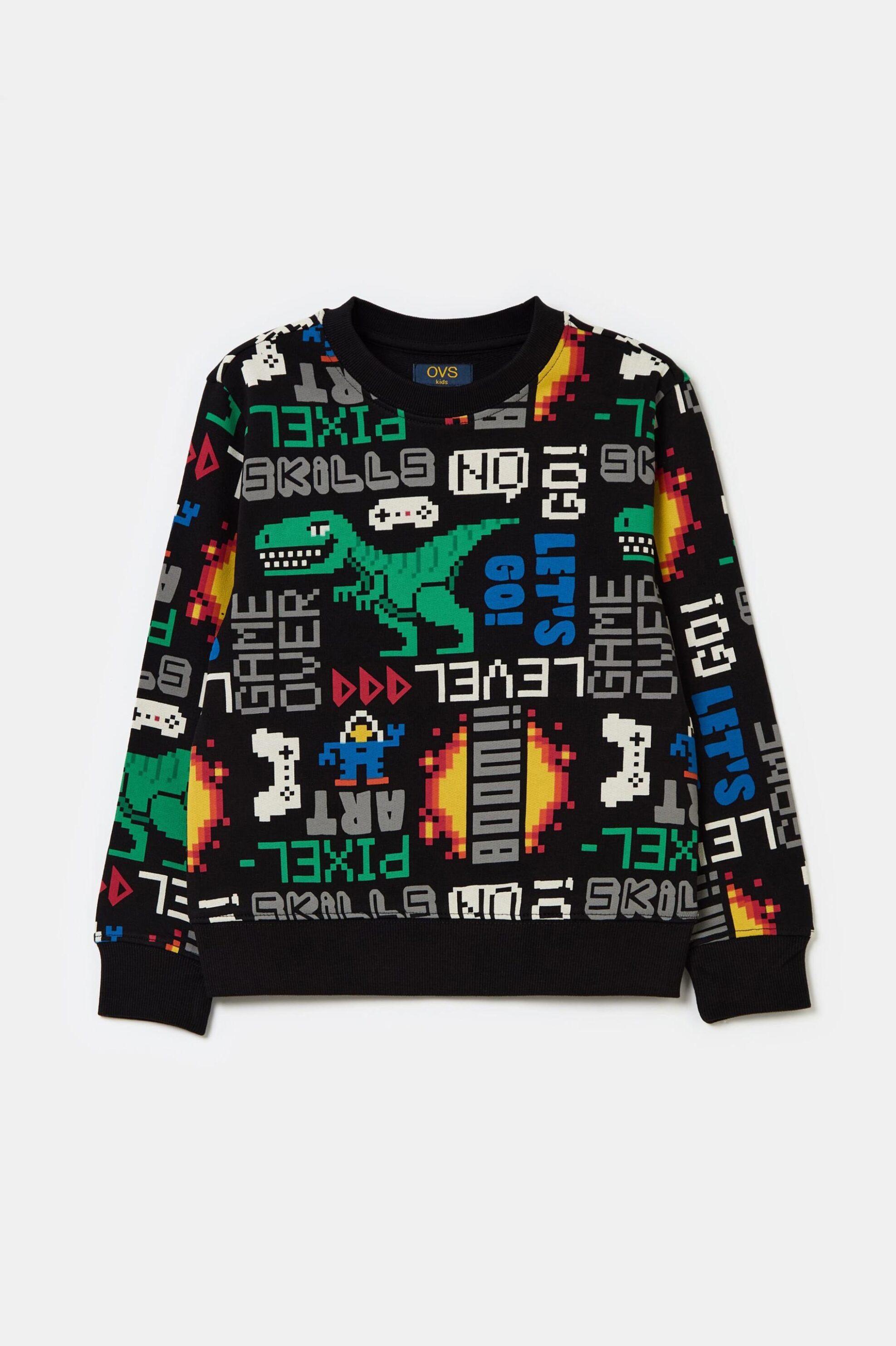 OVS KIDS OVS παιδική μπλούζα φούτερ με gaming dinosaur print Regular Fit - 002092428 Μαύρο