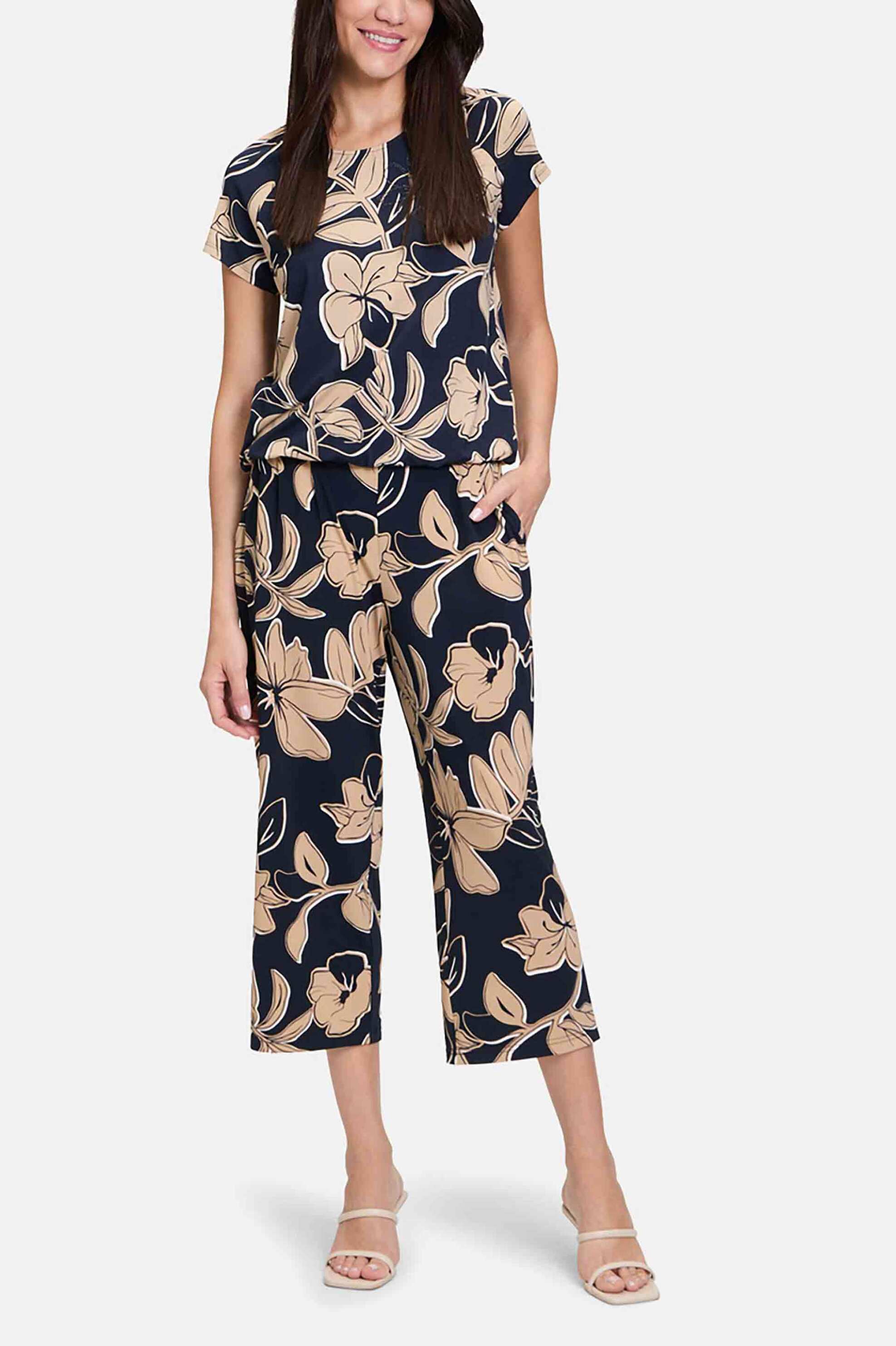 BETTY BARCLAY Betty Barclay γυναικείο ψηλόμεσο παντελόνι cropped με floral print Relaxed Fit - 6027/2705 Μπεζ 2025