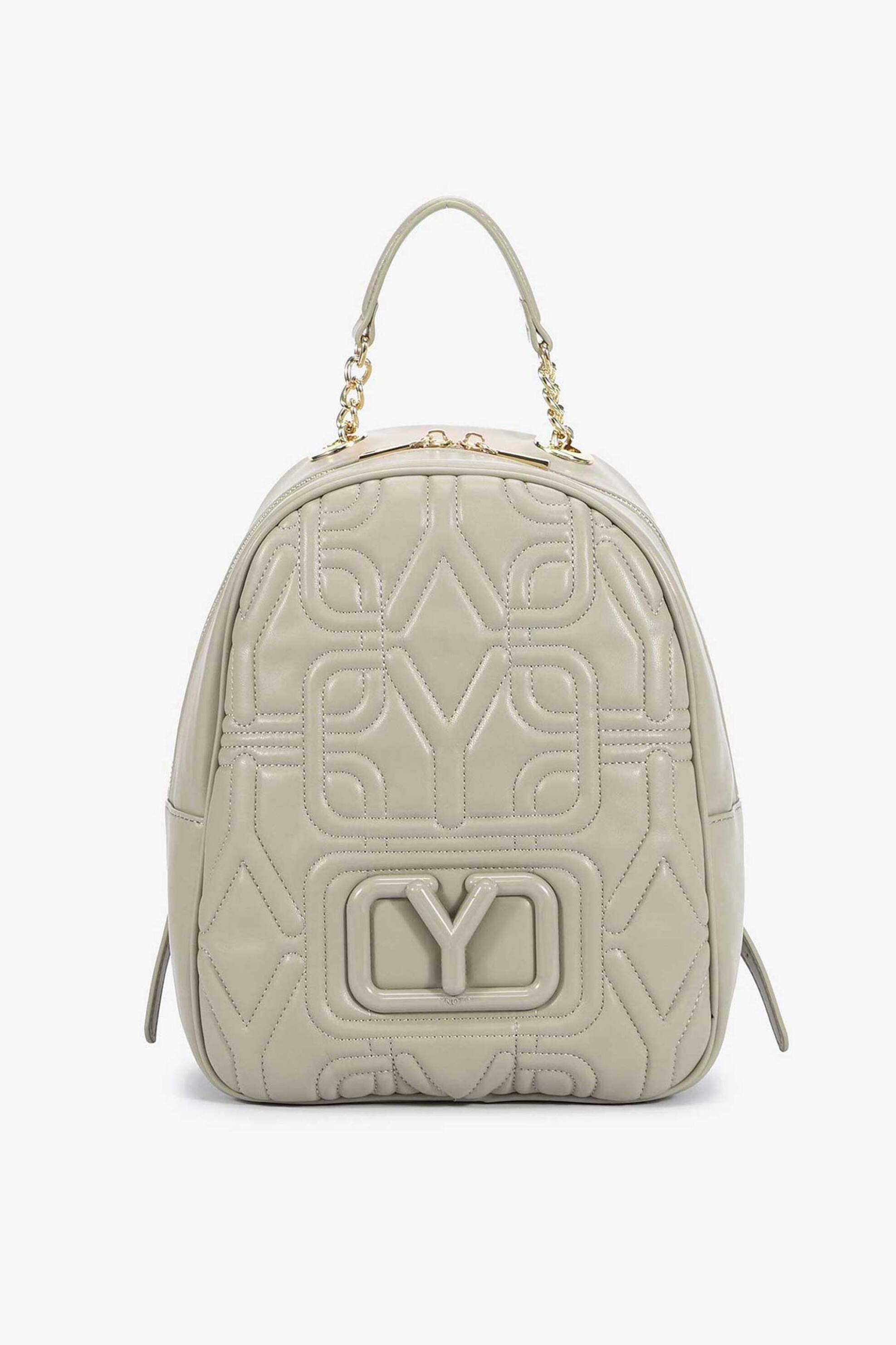 Y NOT? Ynot? γυναικείο backpack καπιτονέ με ανάγλυφο monogram "Softy" - STY005F5 Nude