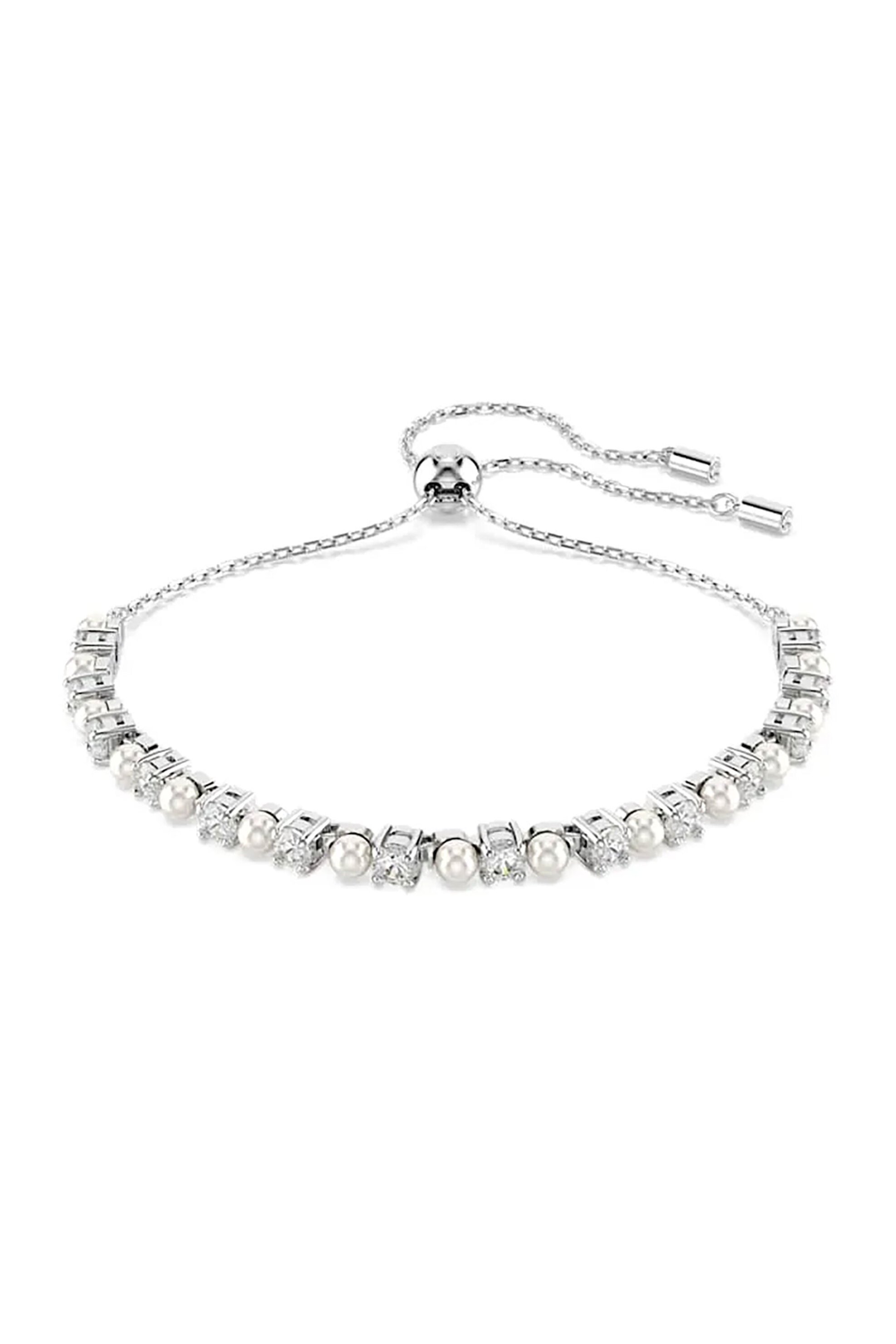  Swarovski γυναικείο βραχιόλι, crystal pearl, στρογγυλή κοπή, λευκό, επιμετάλλωση ροδίου 