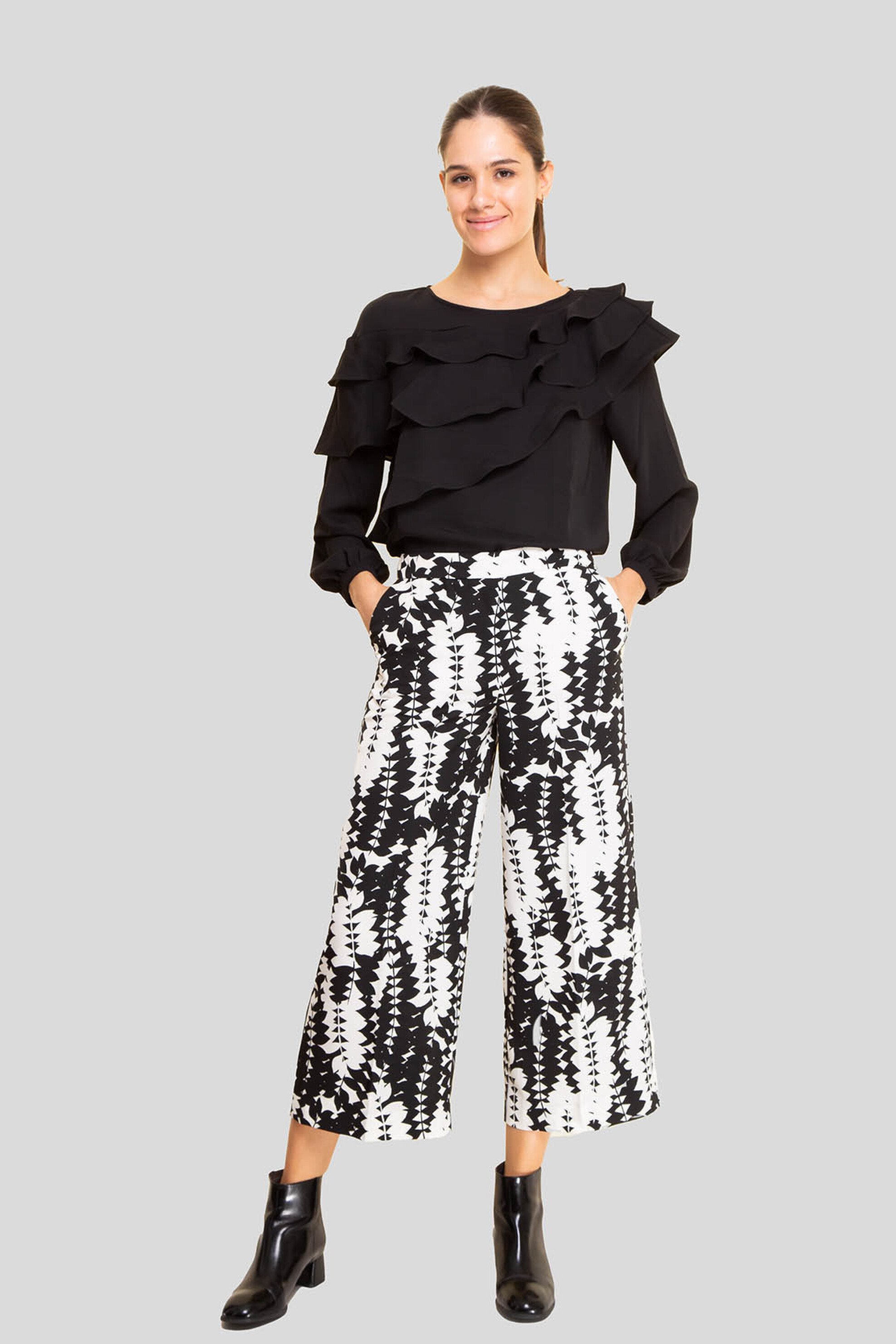 EMME BY MARELLA Emme by Marella γυναικείο παντελόνι με all-over print cropped - 2425136191 Λευκό 2025