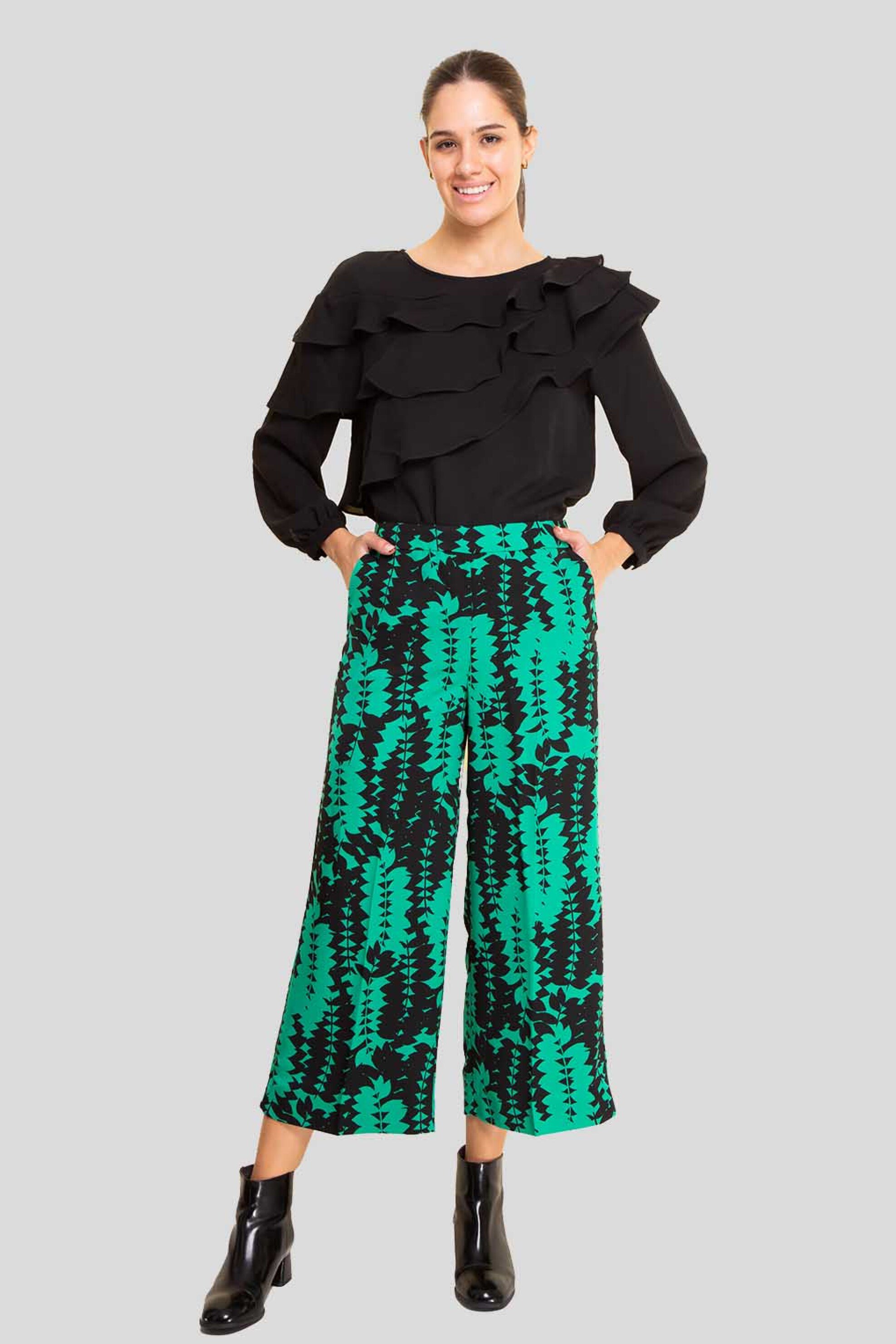 EMME BY MARELLA Emme by Marella γυναικείο παντελόνι με all-over print cropped - 2425136191 Μαύρο 2025