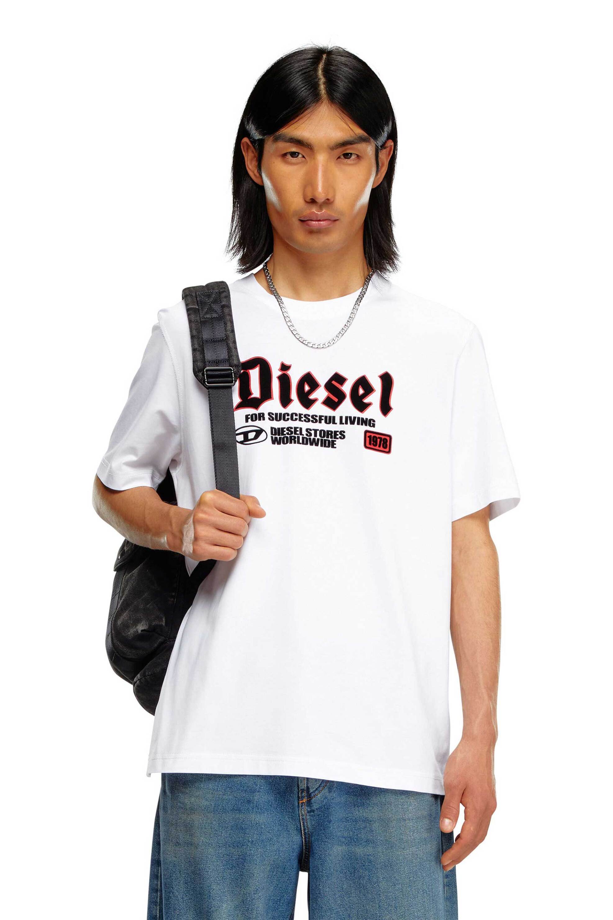 DIESEL Diesel ανδρικό T-shirt με flocked Diesel print Regular Fit "T-Adjust-K1" - W24A147890GRAI Λευκό