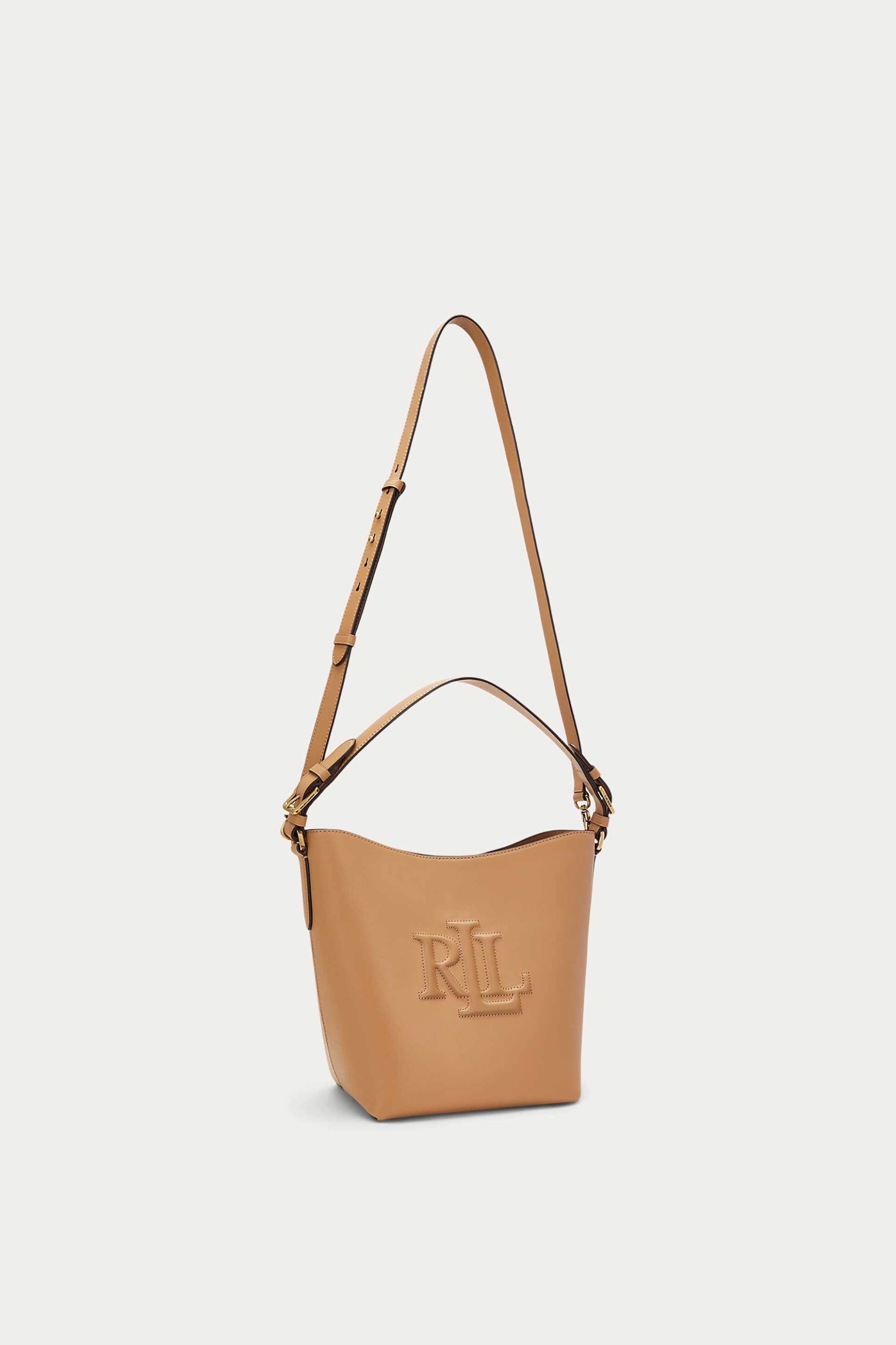 Lauren Ralph Lauren γυναικεία δερμάτινη τσάντα bucket με ανάγλυφο logo "Medium Witley" - 324-431950855/008 Μπεζ φωτογραφία