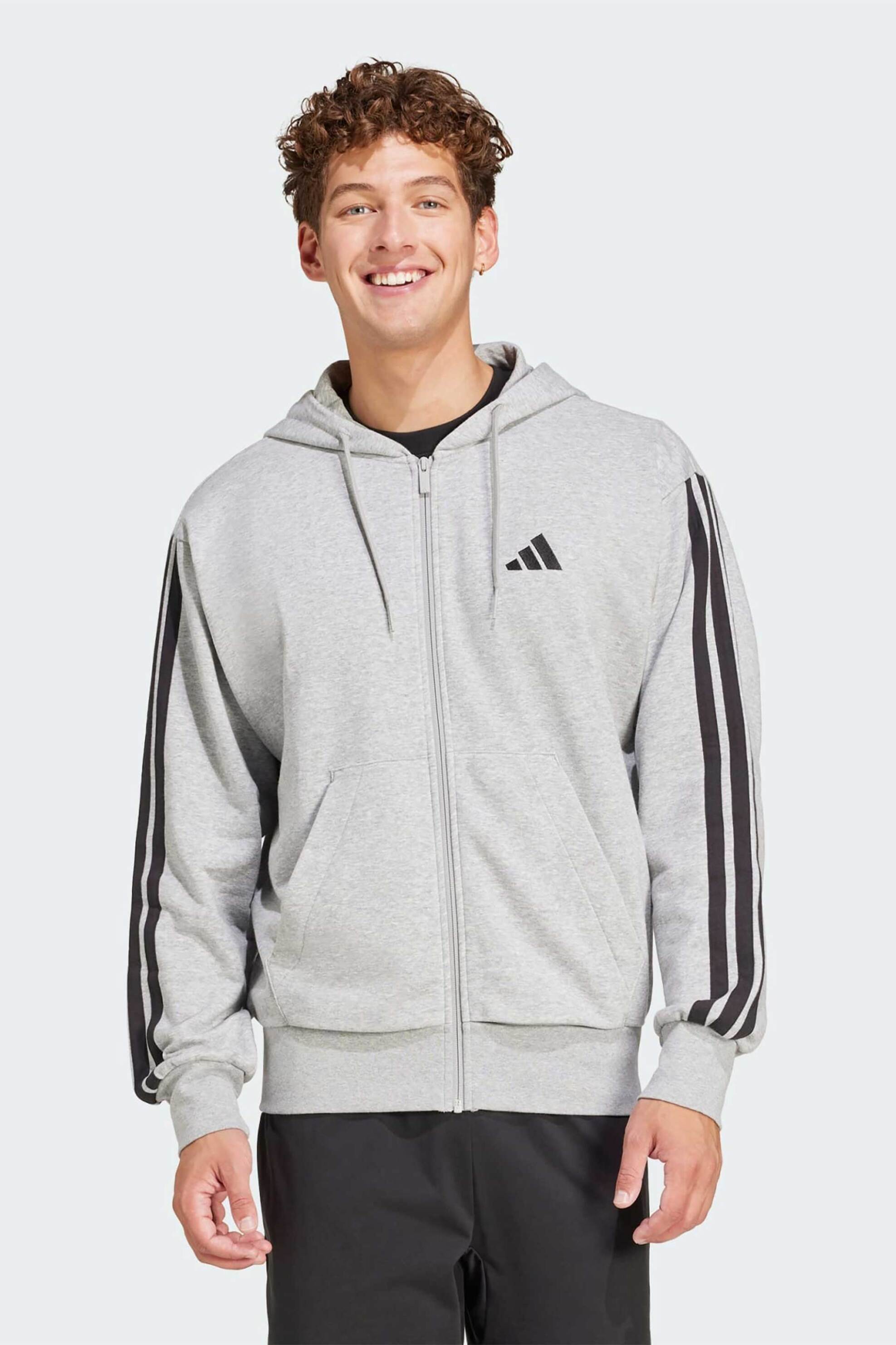 ADIDAS Adidas ανδρική ζακέτα φούτερ Regular Fit "Essentials 3-Stripes French Terry" - JE6338 Γκρι