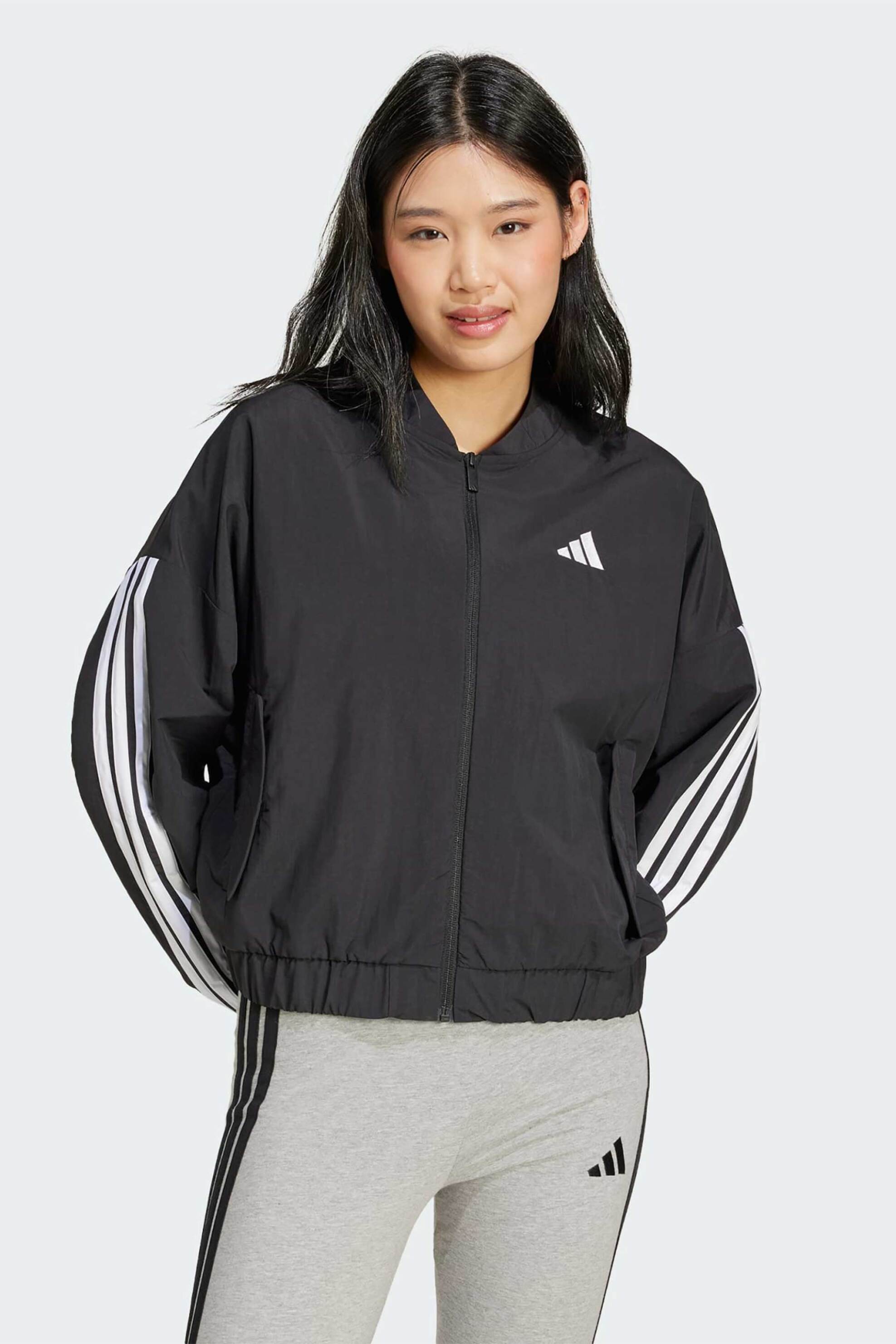 Adidas γυναικείο bomber jacket Loose Fit "Essentials 3-Stripes Lifestyle Woven" - JD5317 Μαύρο φωτογραφία