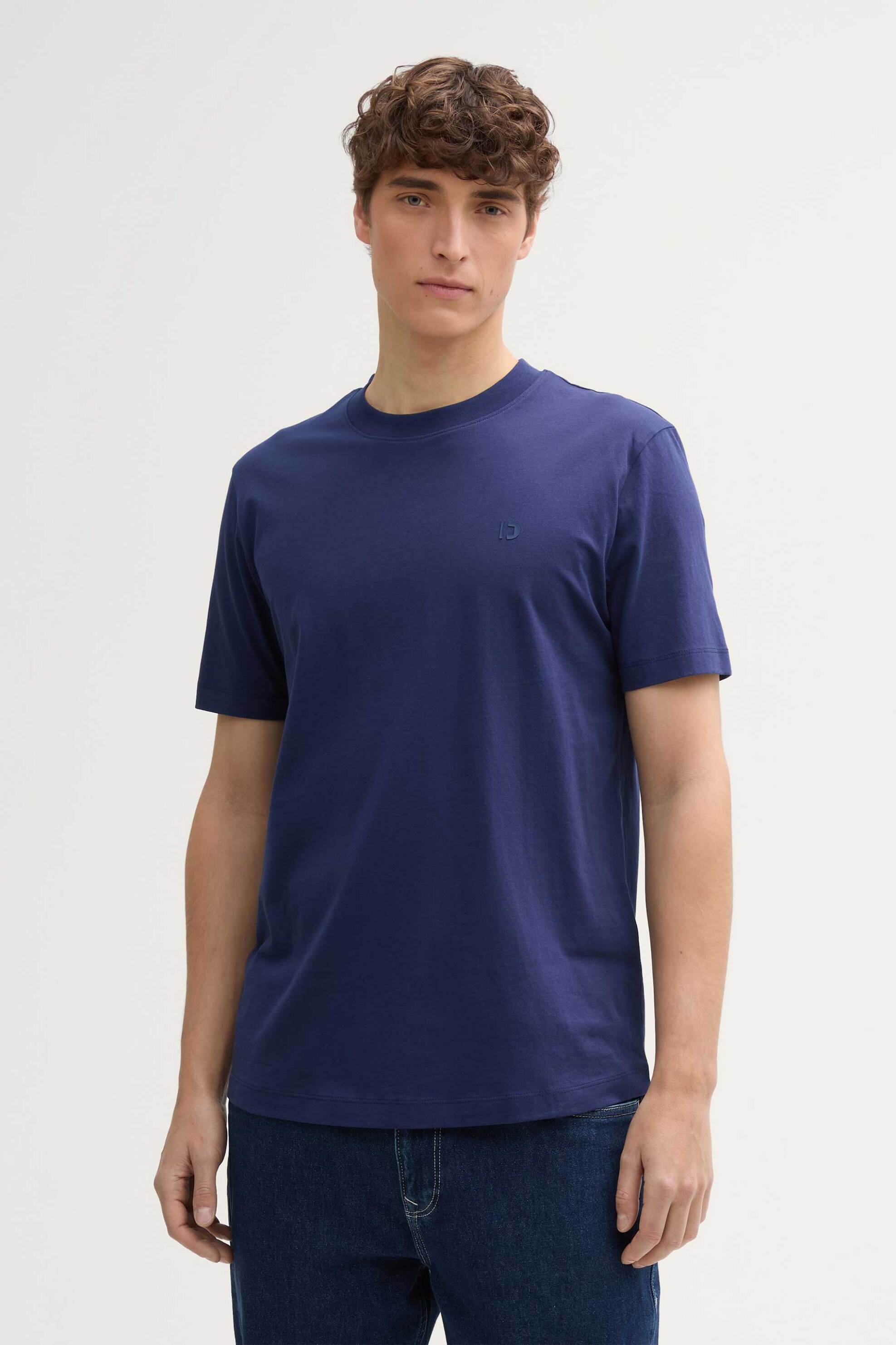 TOM TAILOR Tom Tailor ανδρικό T-shirt μονόχρωμο με λογότυπο Basic Fit - 1037655 Μπλε Σκούρο