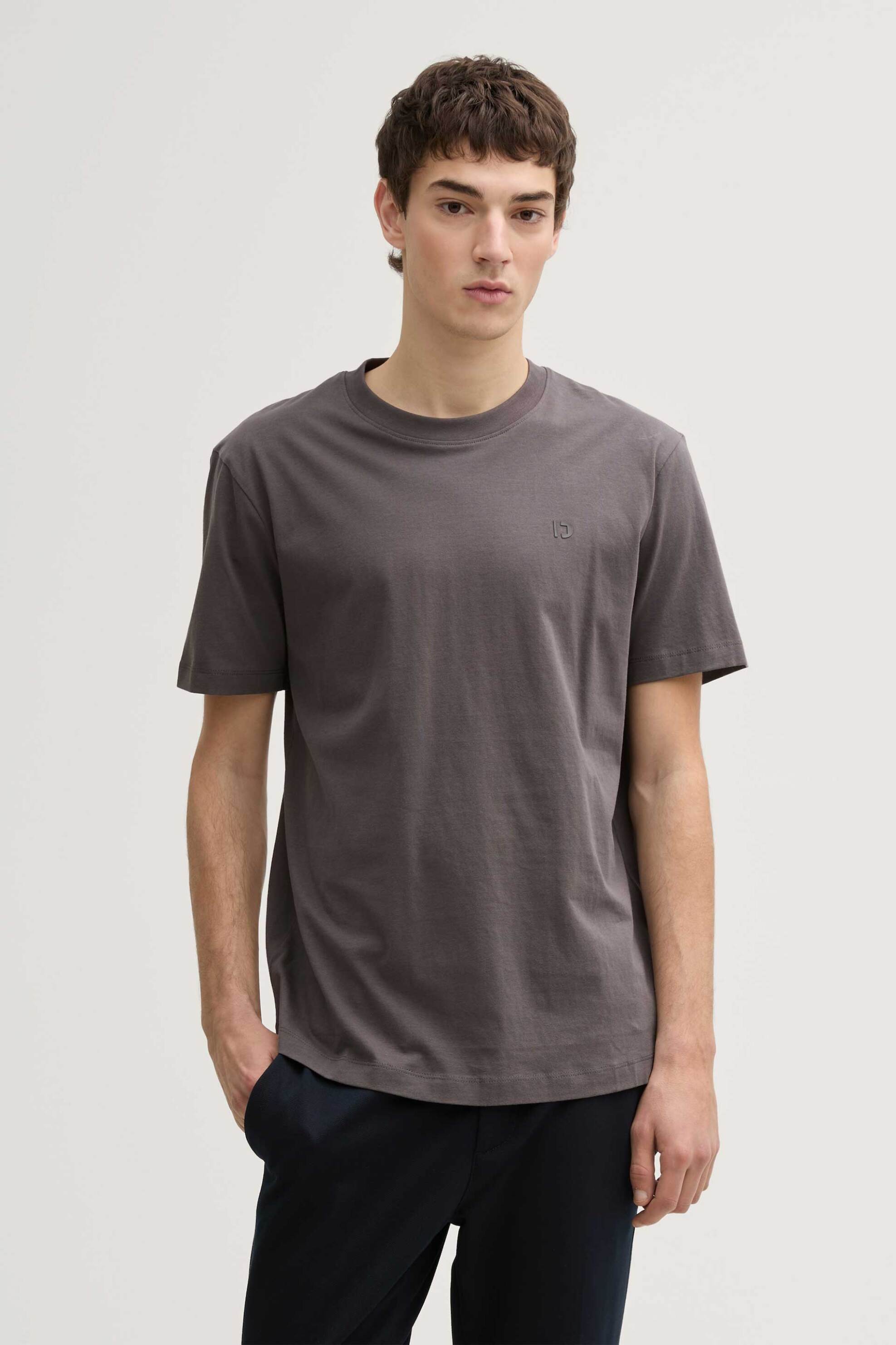 TOM TAILOR Tom Tailor ανδρικό T-shirt μονόχρωμο με λογότυπο Basic Fit - 1037655 Γκρι