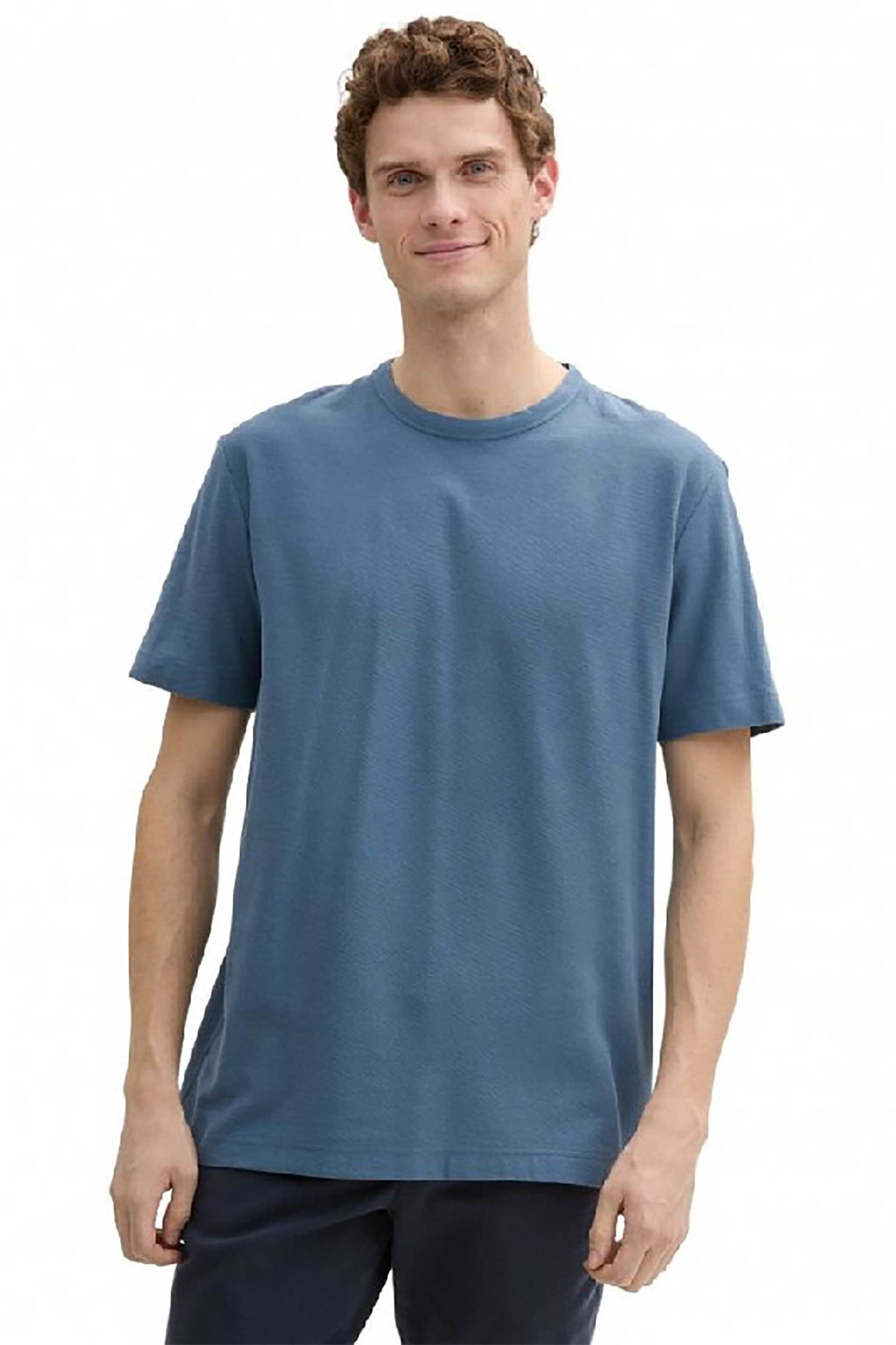 TOM TAILOR Tom Tailor ανδρικό T-shirt structured μονόχρωμο Regular Fit - 1045635 Μπλε