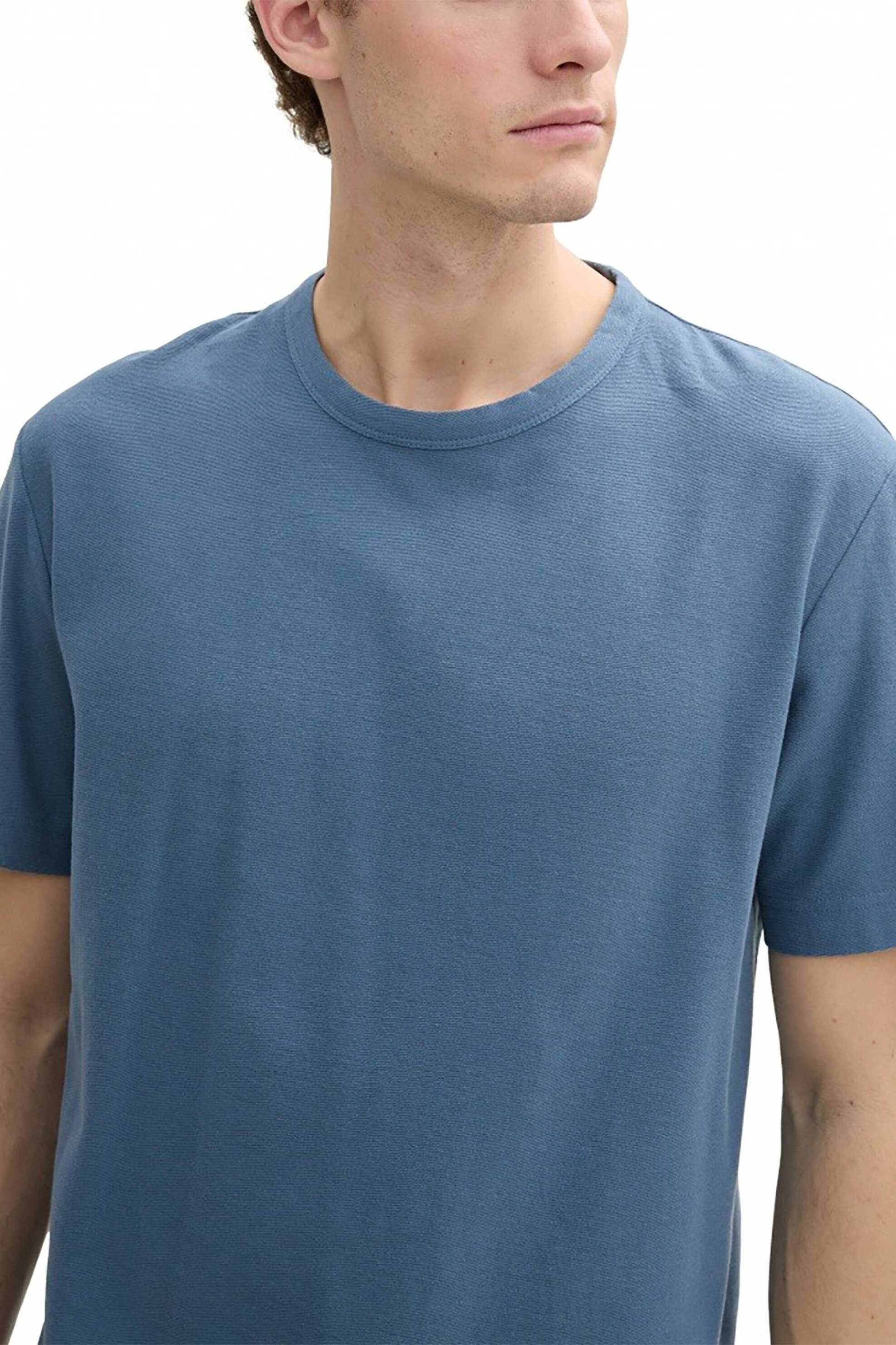 Tom Tailor ανδρικό T-shirt structured μονόχρωμο Regular Fit - 1045635 Μπλε φωτογραφία