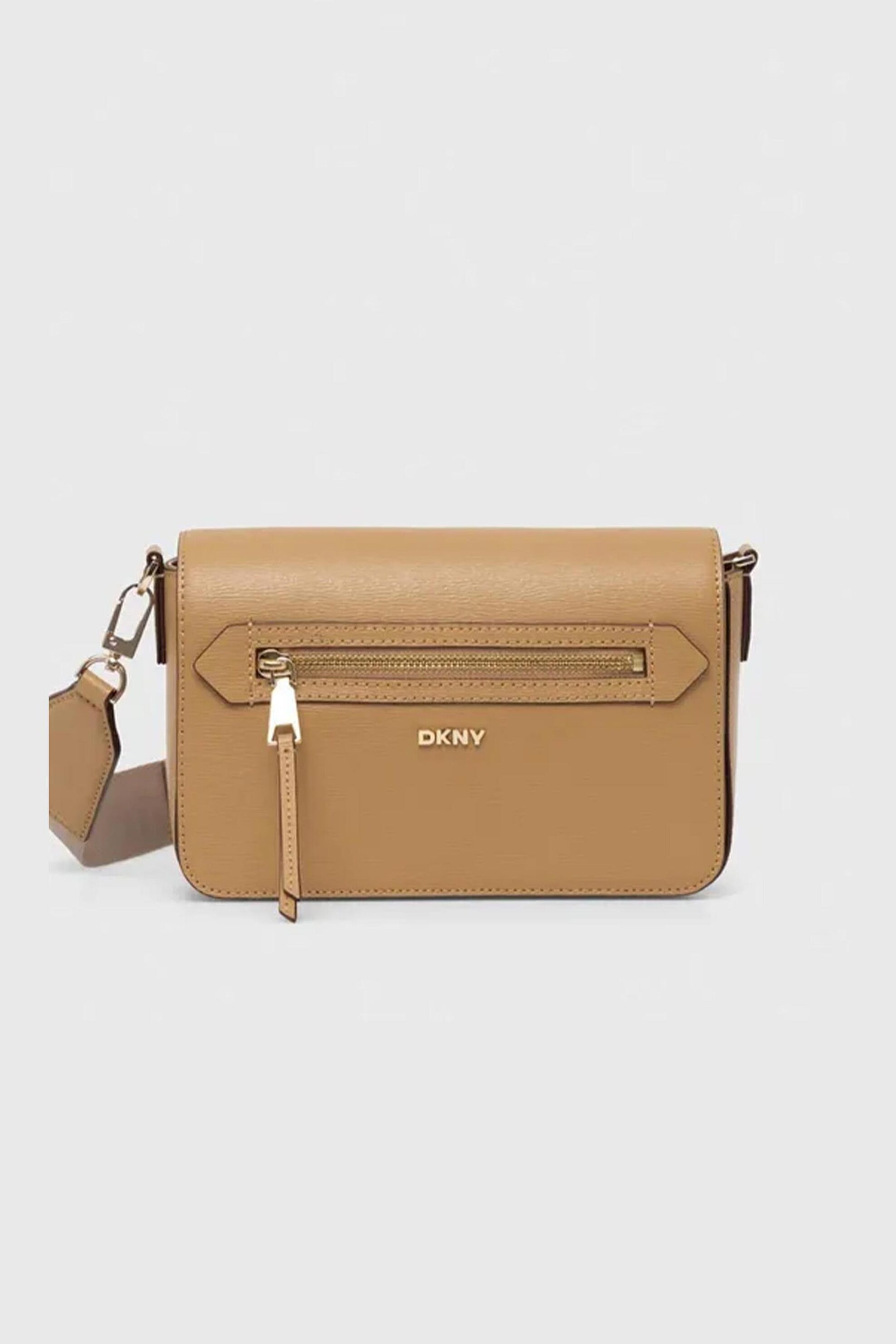  DKNY γυναικεία δερμάτινη τσάντα crossbody με μεταλλικό logo 