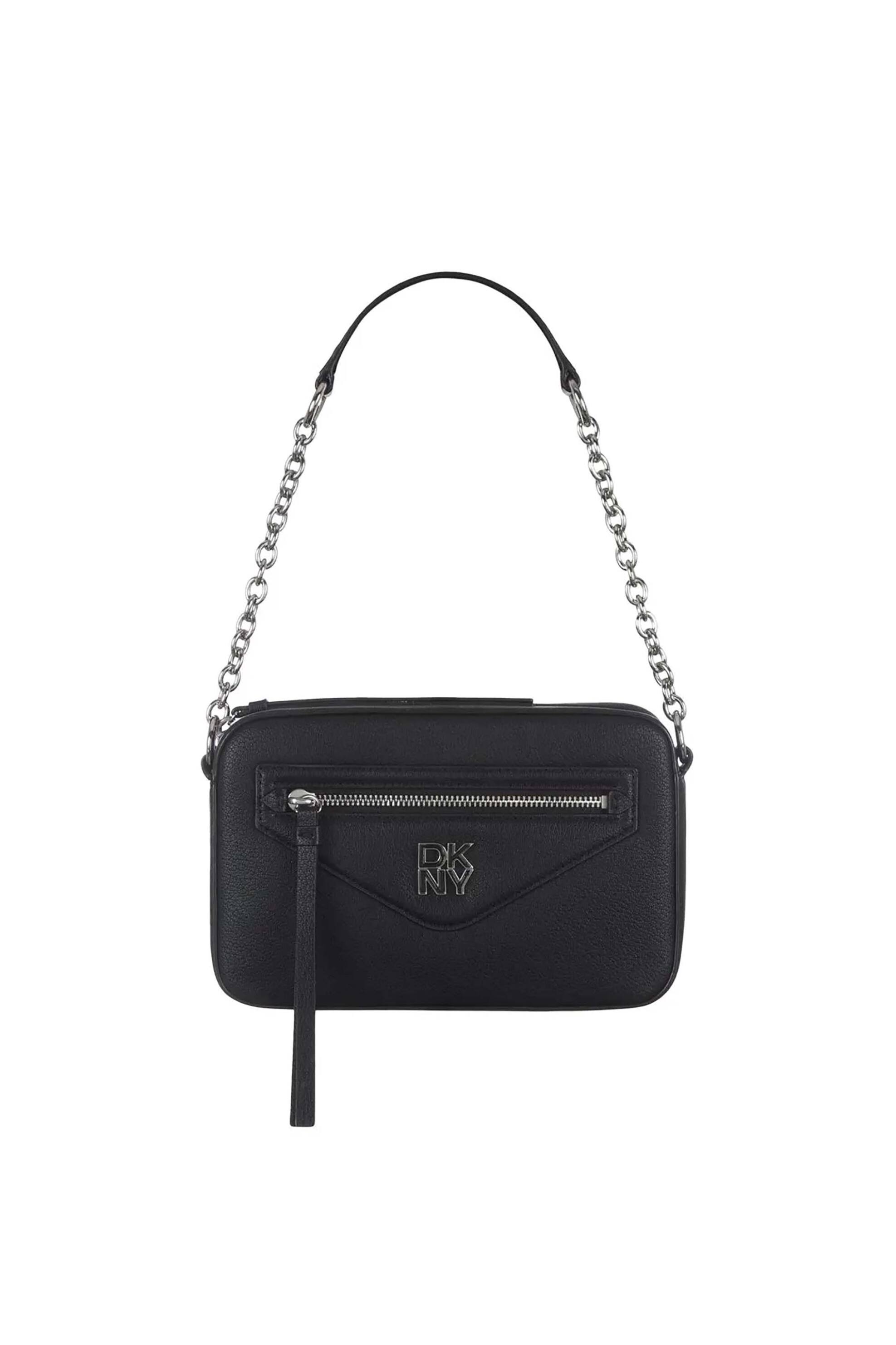  DKNY γυναικεία δερμάτινη τσάντα crossbody με μεταλλικό logo 