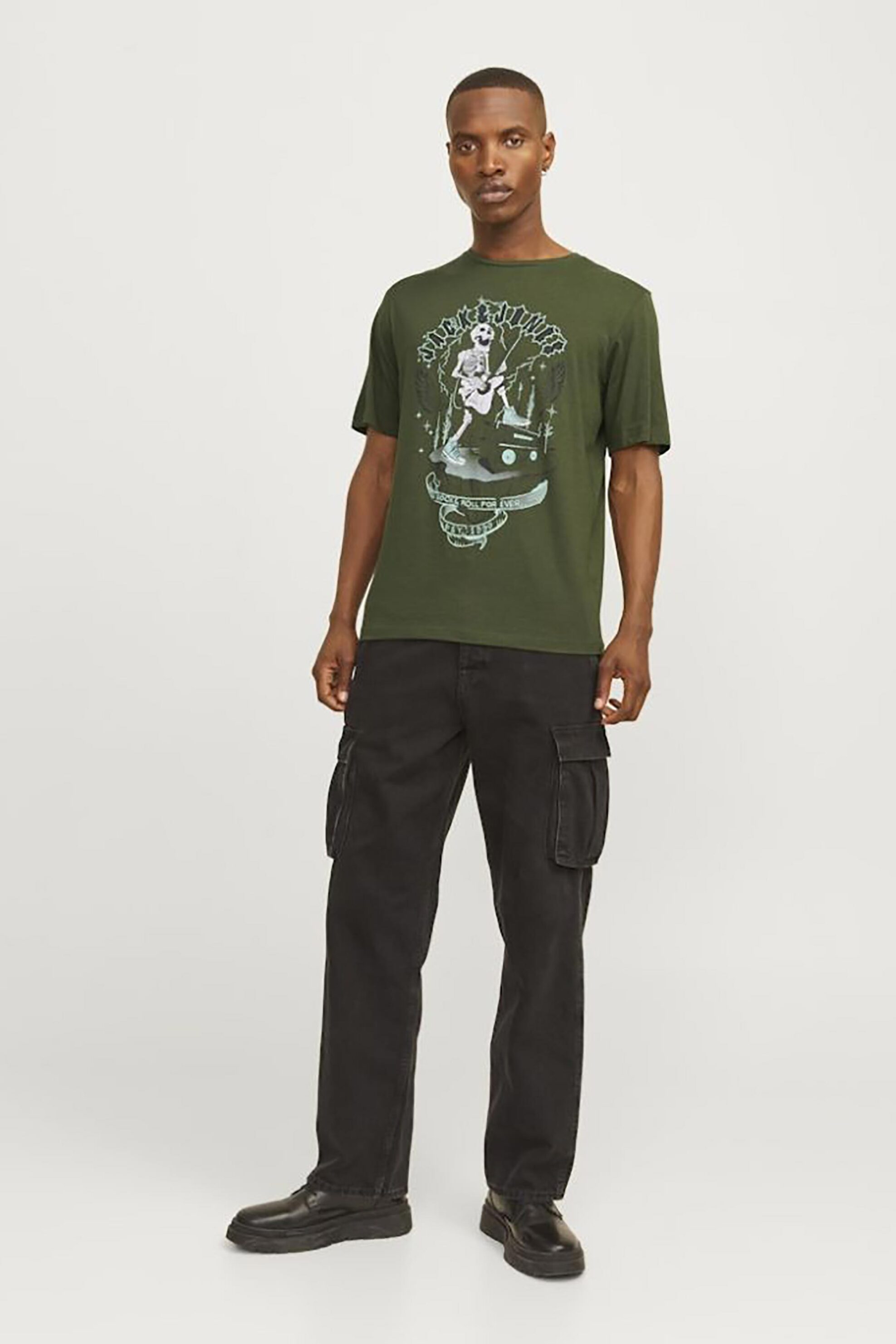 JACK & JONES JACK & JONES ανδρικό T-shirt με graphic print Standard Fit - 12256782 Χακί