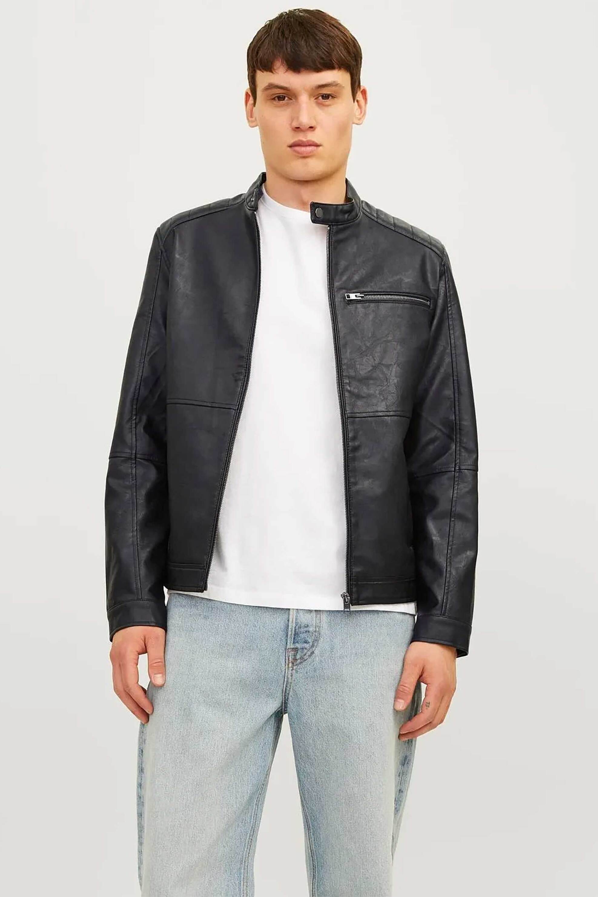 JACK & JONES JACK & JONES ανδρικό biker jacket faux leather - 12261196 Μαύρο