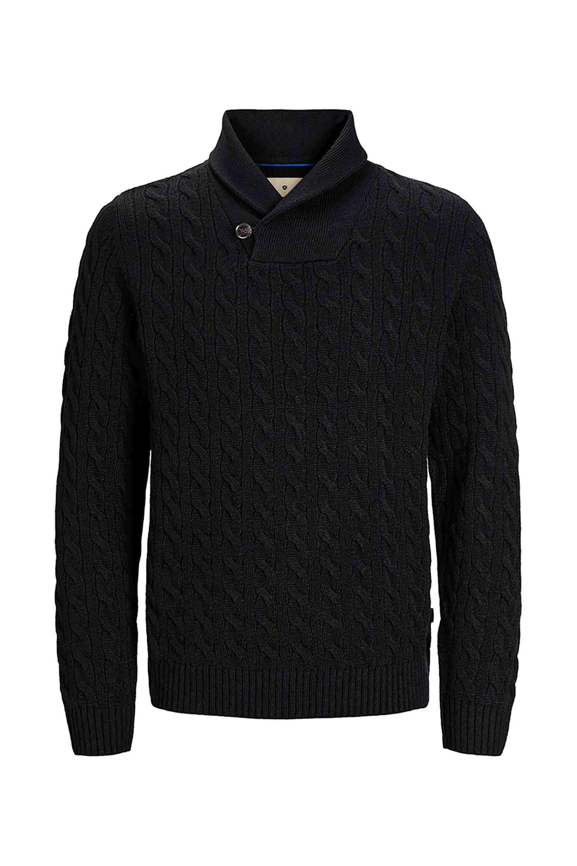 JACK & JONES JACK & JONES ανδρικό πουλόβερ με cable knit pattern και ψηλό λαιμό - 12259704 Μαύρο