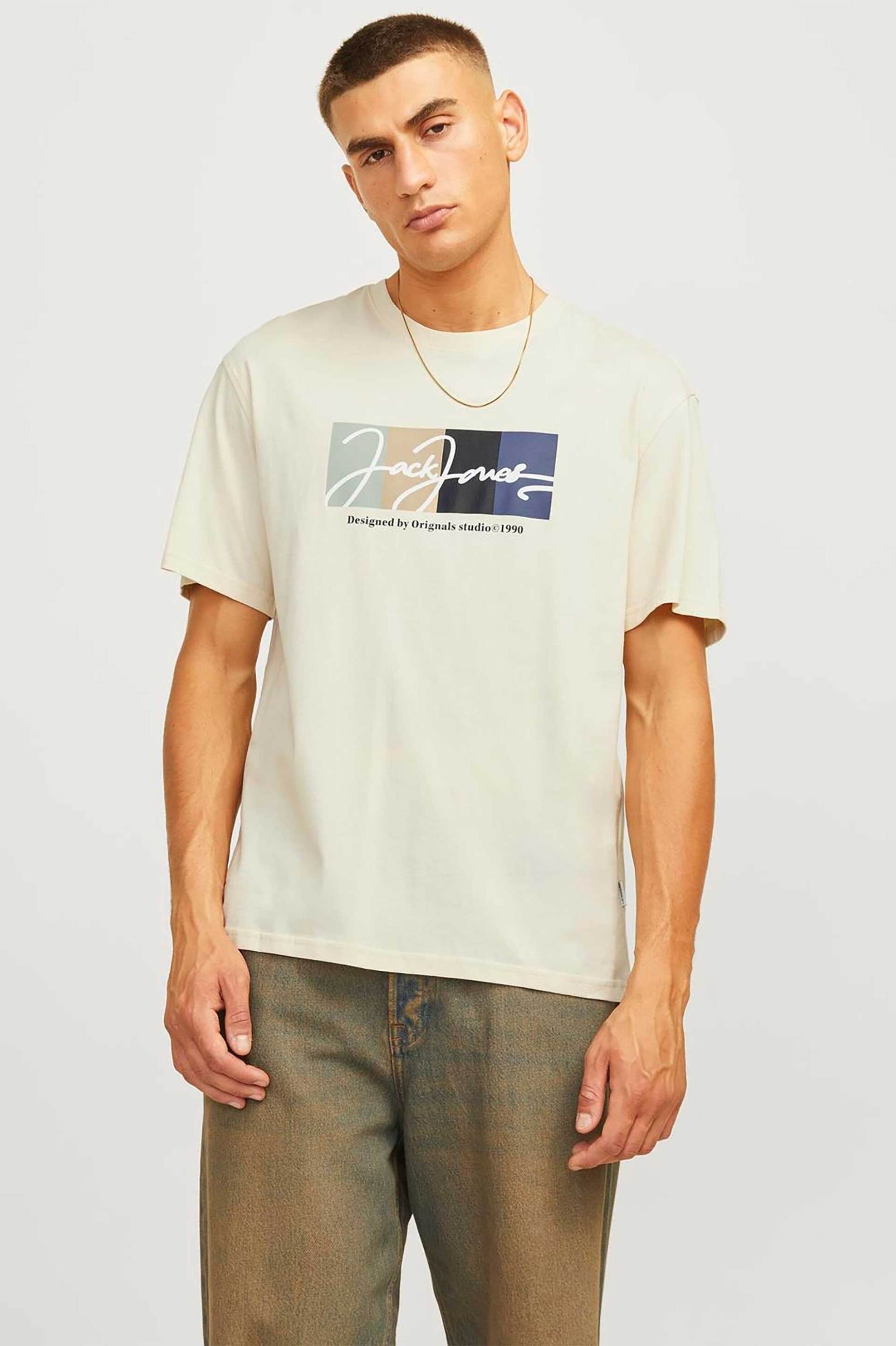 JACK & JONES ανδρικό T-shirt με graphic print - 12262662 Κρέμ φωτογραφία