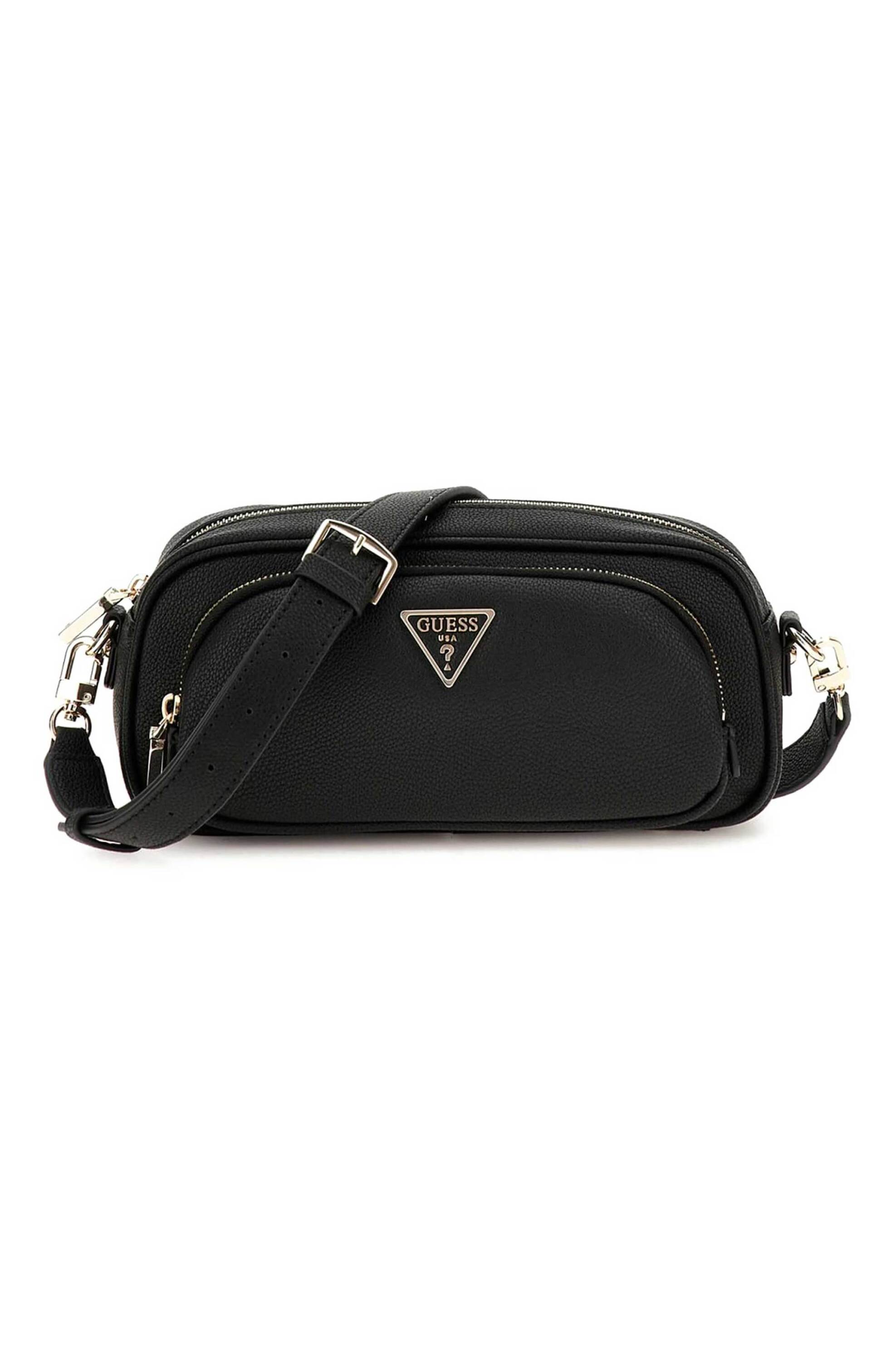 Guess Guess γυναικεία τσάντα crossbody μονόχρωμη με τριγωνικό μεταλλικό λογότυπο 