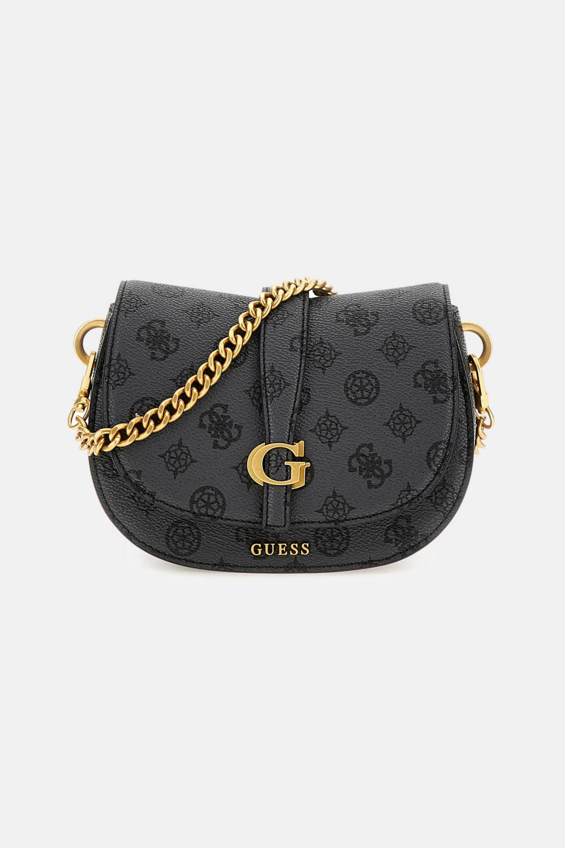 Guess Guess γυναικεία τσάντα crossbody mini με all-over logo print και χρυσές λεπτομέρειες 