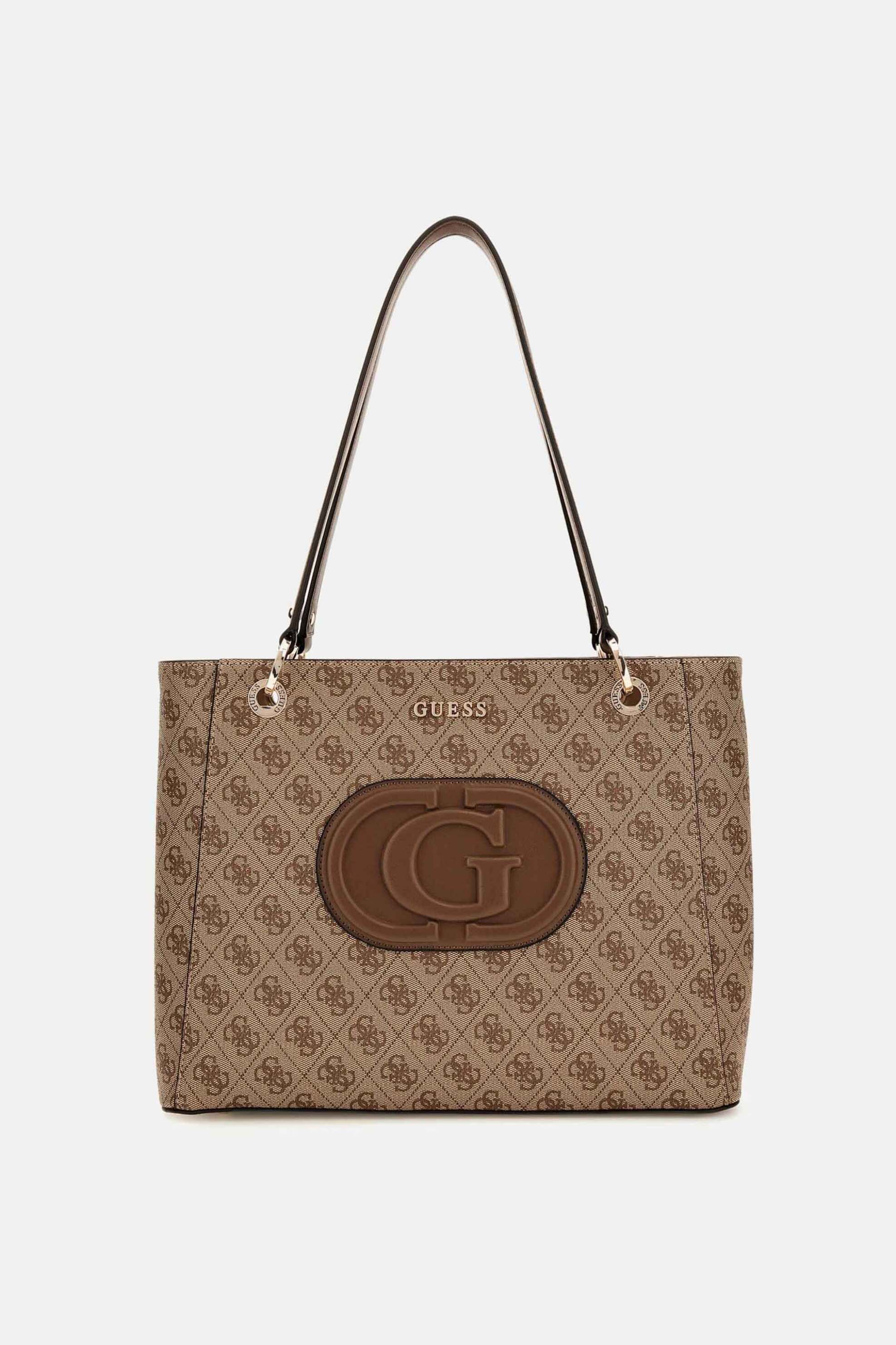 Guess Guess γυναικεία τσάντα shopper με all-over logo print και ανάγλυφο λογότυπο 