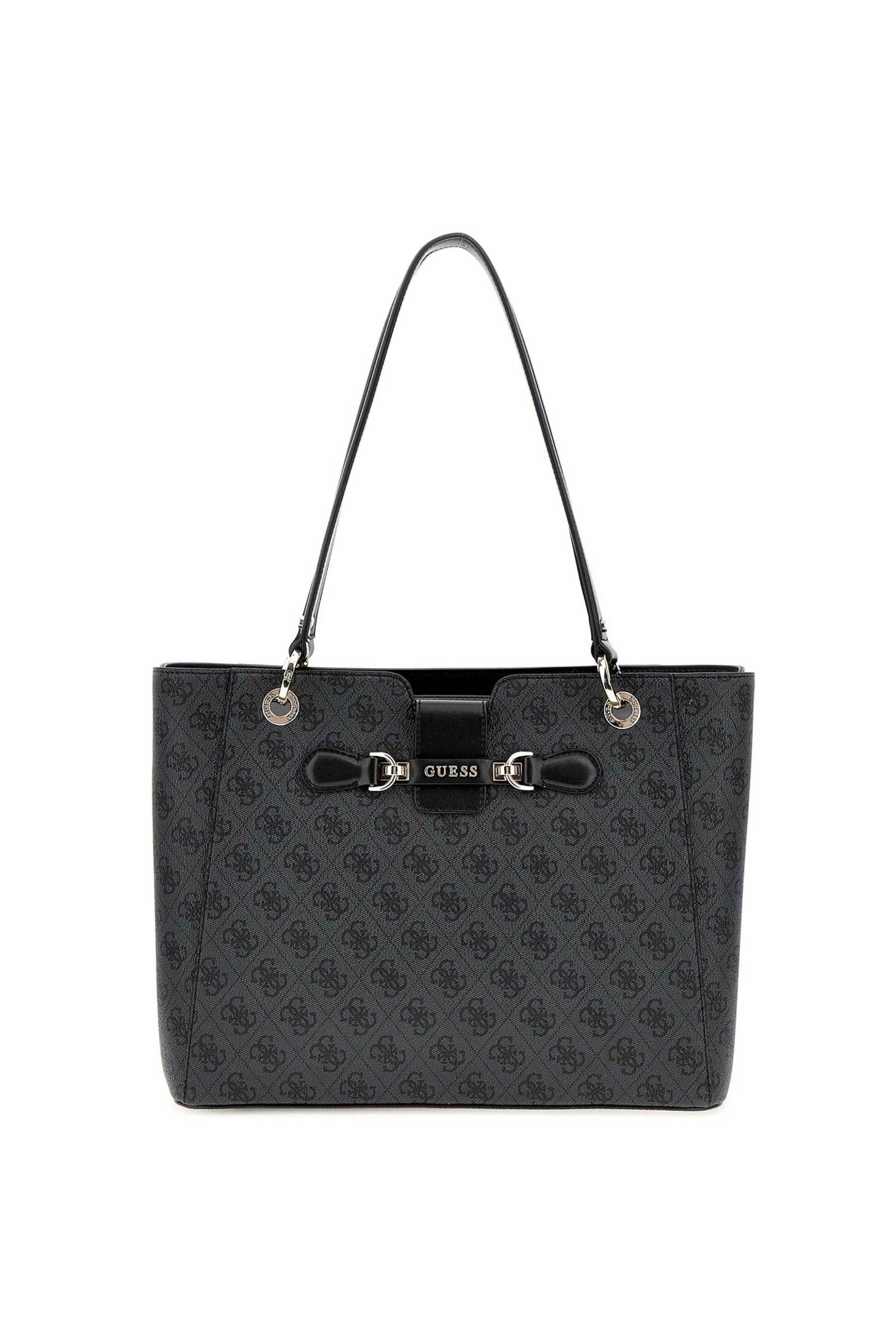 Guess Guess γυναικεία τσάντα ώμου tote με all-over logo print και μεταλλικό λογότυπο 