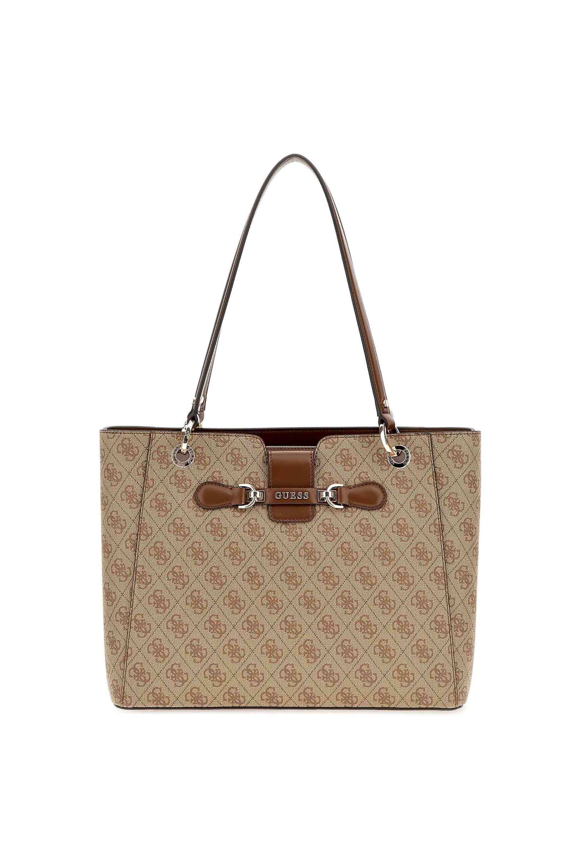 Guess Guess γυναικεία τσάντα ώμου tote με all-over logo print και μεταλλικό λογότυπο 