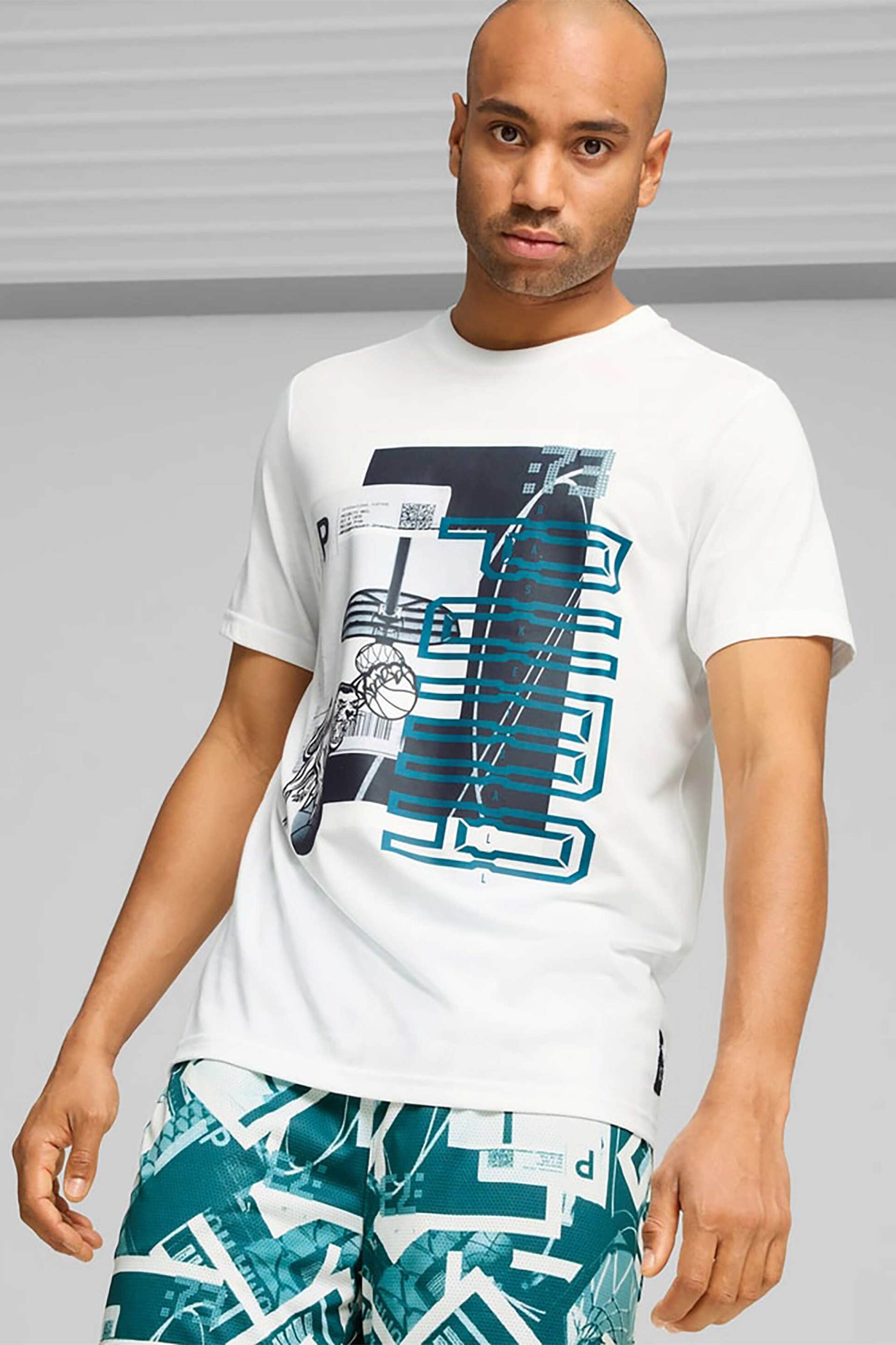 PUMA Puma ανδρικό T-shirt με graphic print Classic Cut "Winning Shot" - 682311 Λευκό