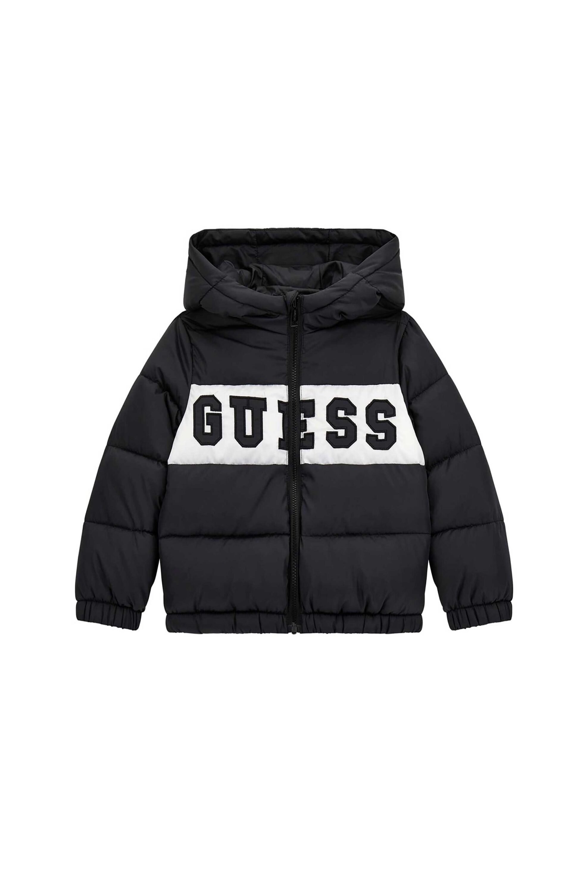 GUESS Guess παιδικό καπιτονέ μπουφάν με κουκούλα και logo print - N4YL10WGB60 Μαύρο