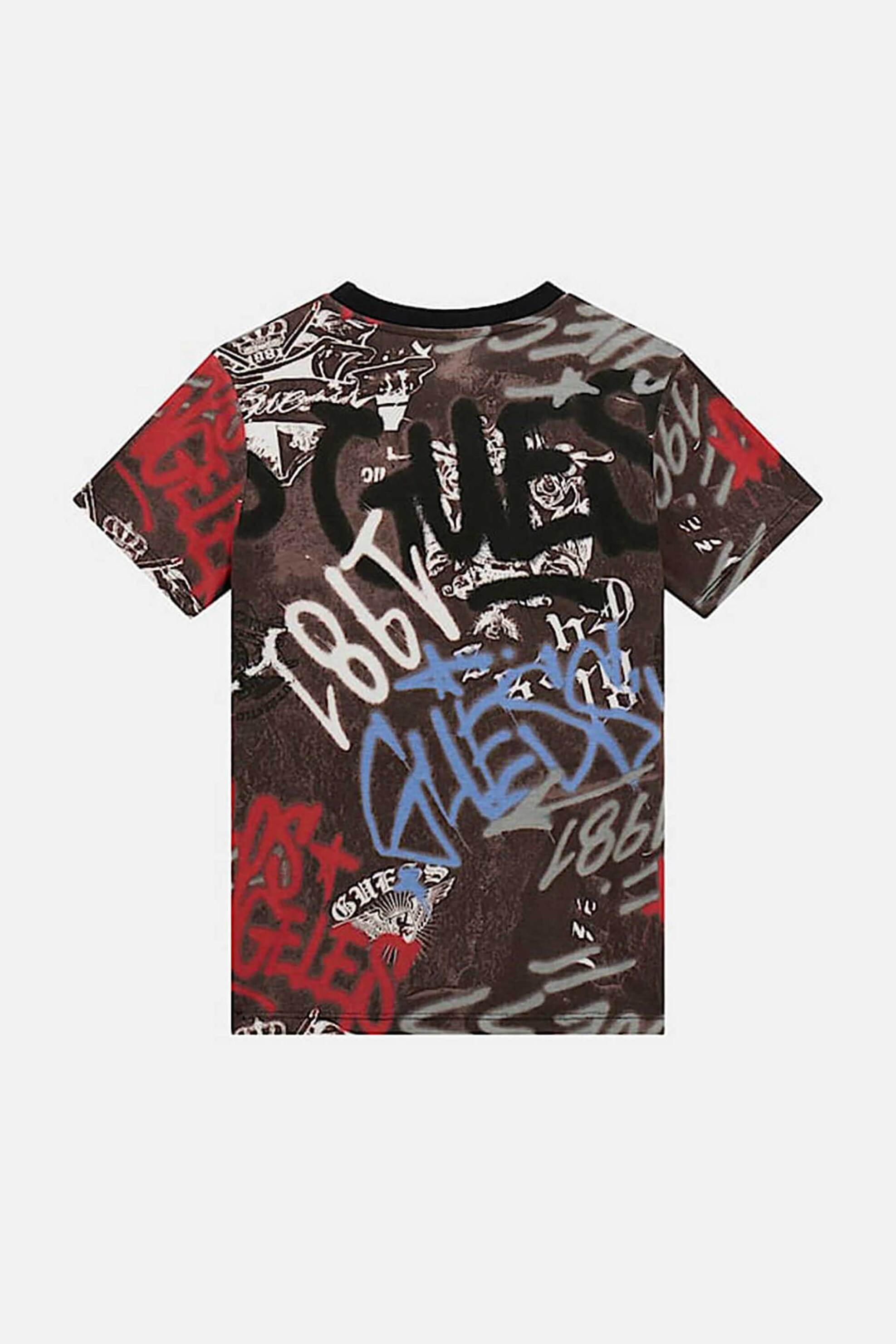 Guess παιδικό T-shirt με all-over graffiti print και λογότυπο - L5RI05K8HM4 Καφέ φωτογραφία