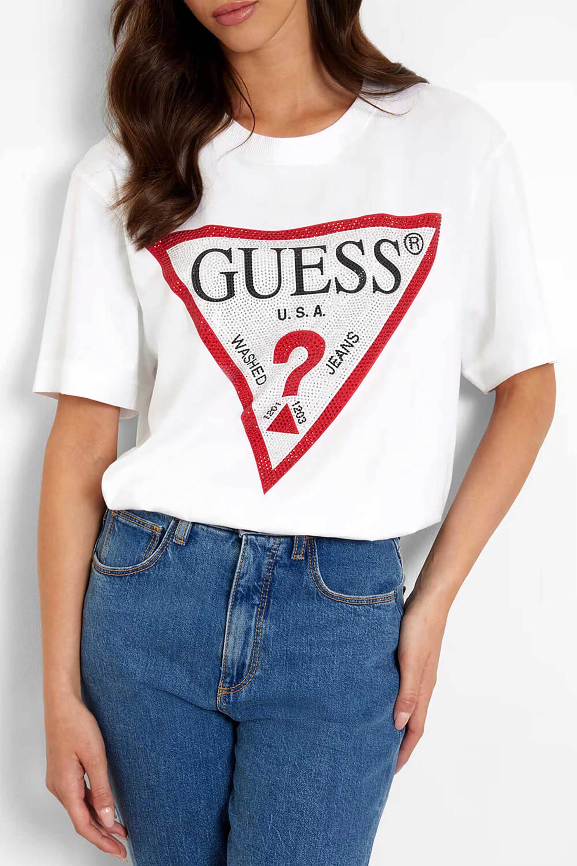 Guess Guess γυναικείο T-shirt με λογότυπο - W4YI34I3Z14 Λευκό 2025