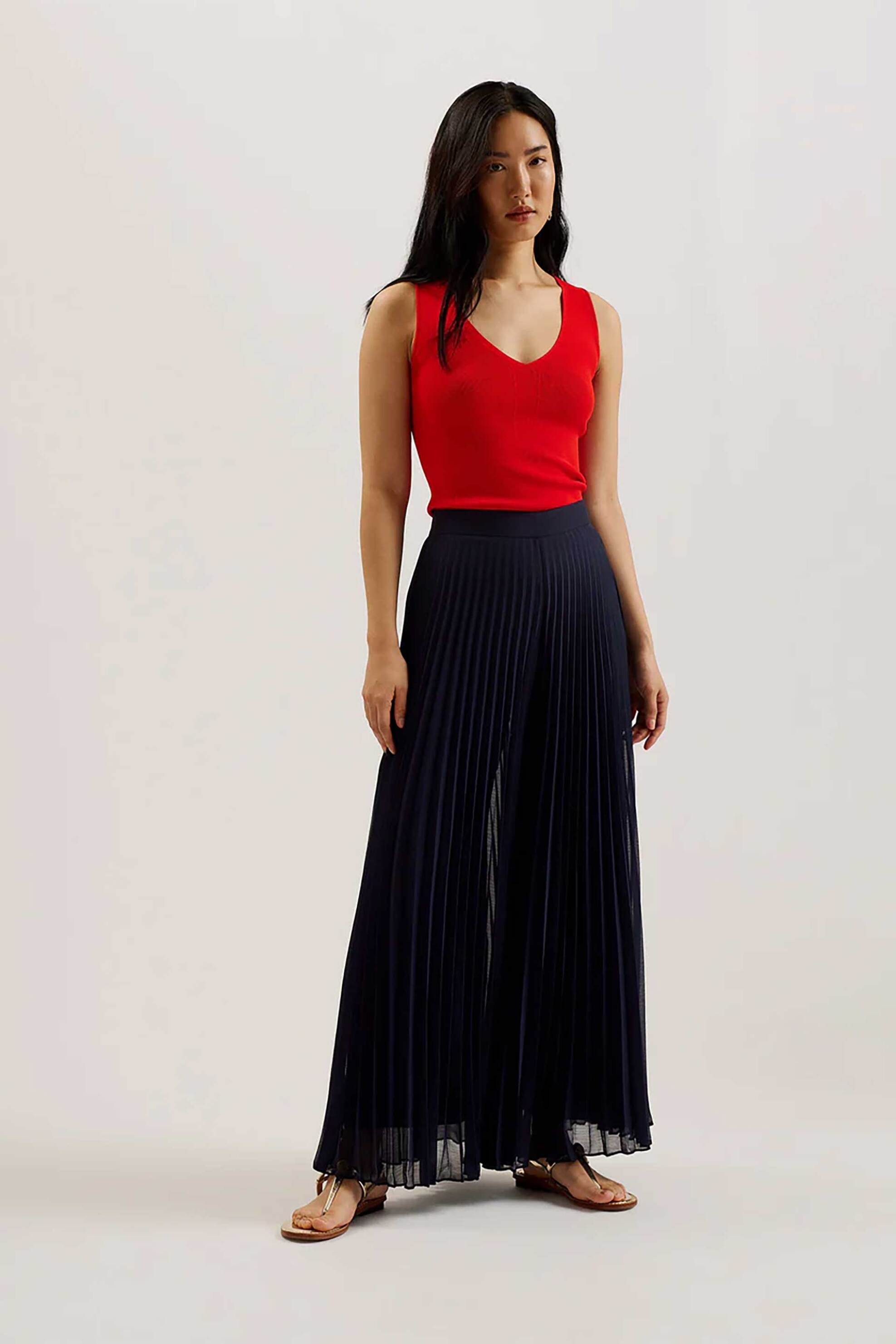 TED BAKER Ted Baker γυναικείο ψηλόμεσο παντελόνι πλισέ Wide Leg ''Yoshino'' - 276164 Σκούρο Μπλε