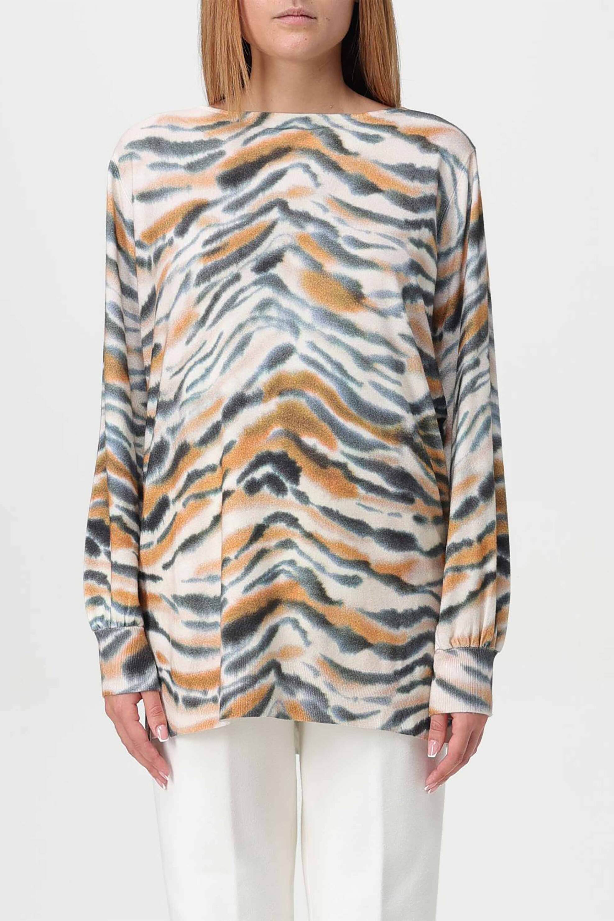 TWINSET Twinset γυναικεία πλεκτή μπλούζα με animal print - 242TP3636 Εκρού