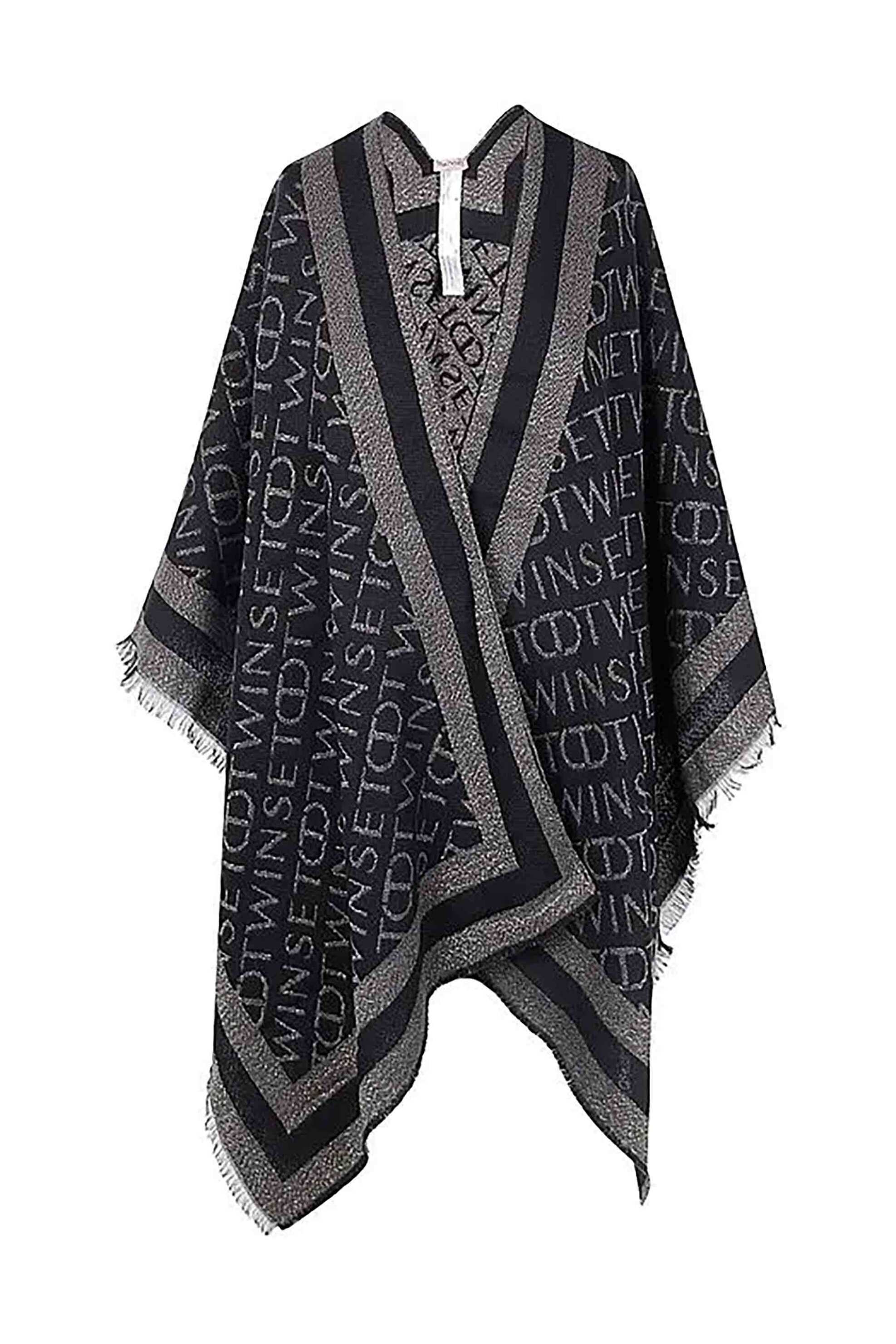  Twinset γυναικείο πλεκτό poncho με all-over logo print - 242TO504A Μαύρο 2025