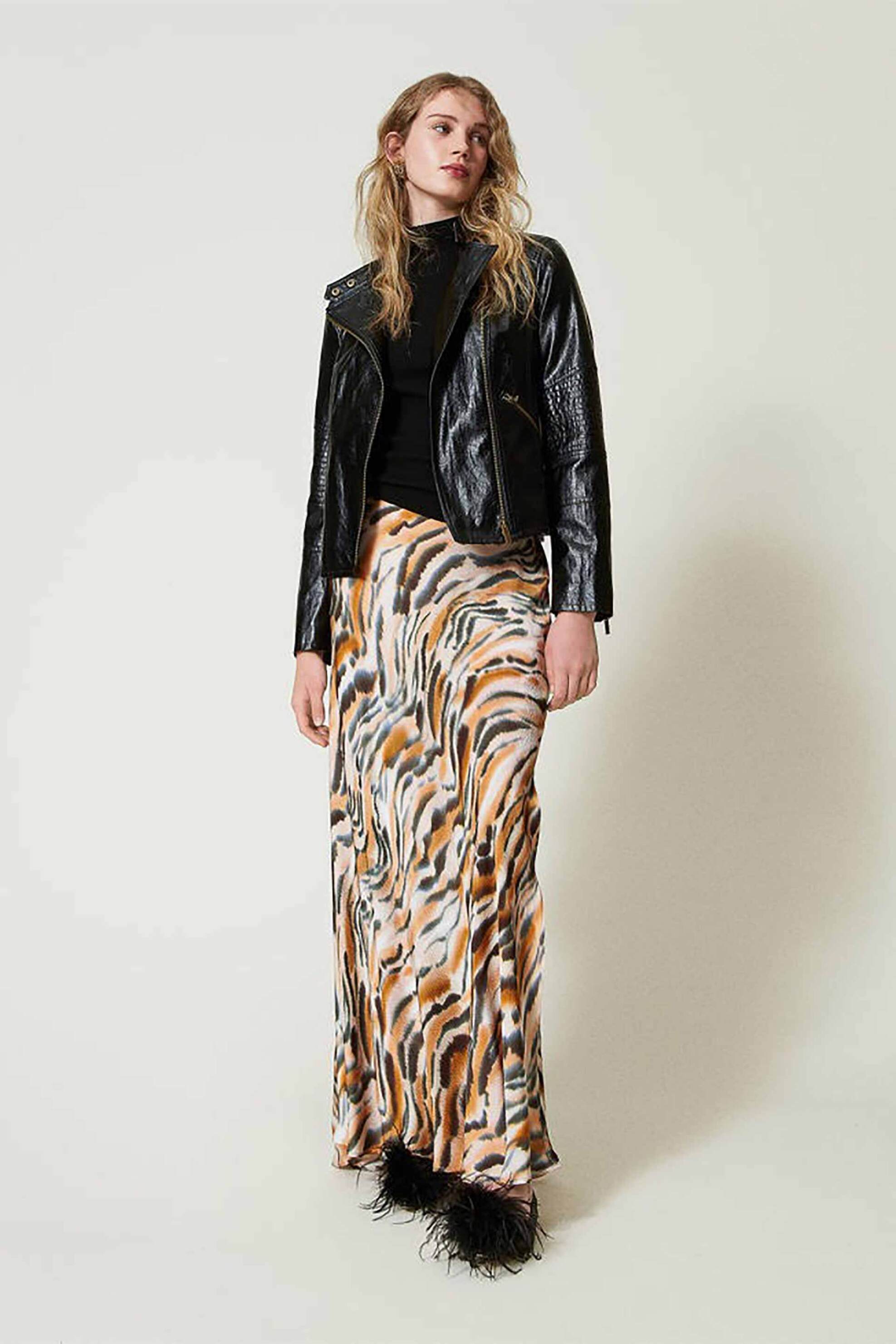  Twinset γυναικεία maxi φούστα animal print - 242TP2656 Εκρού 2025