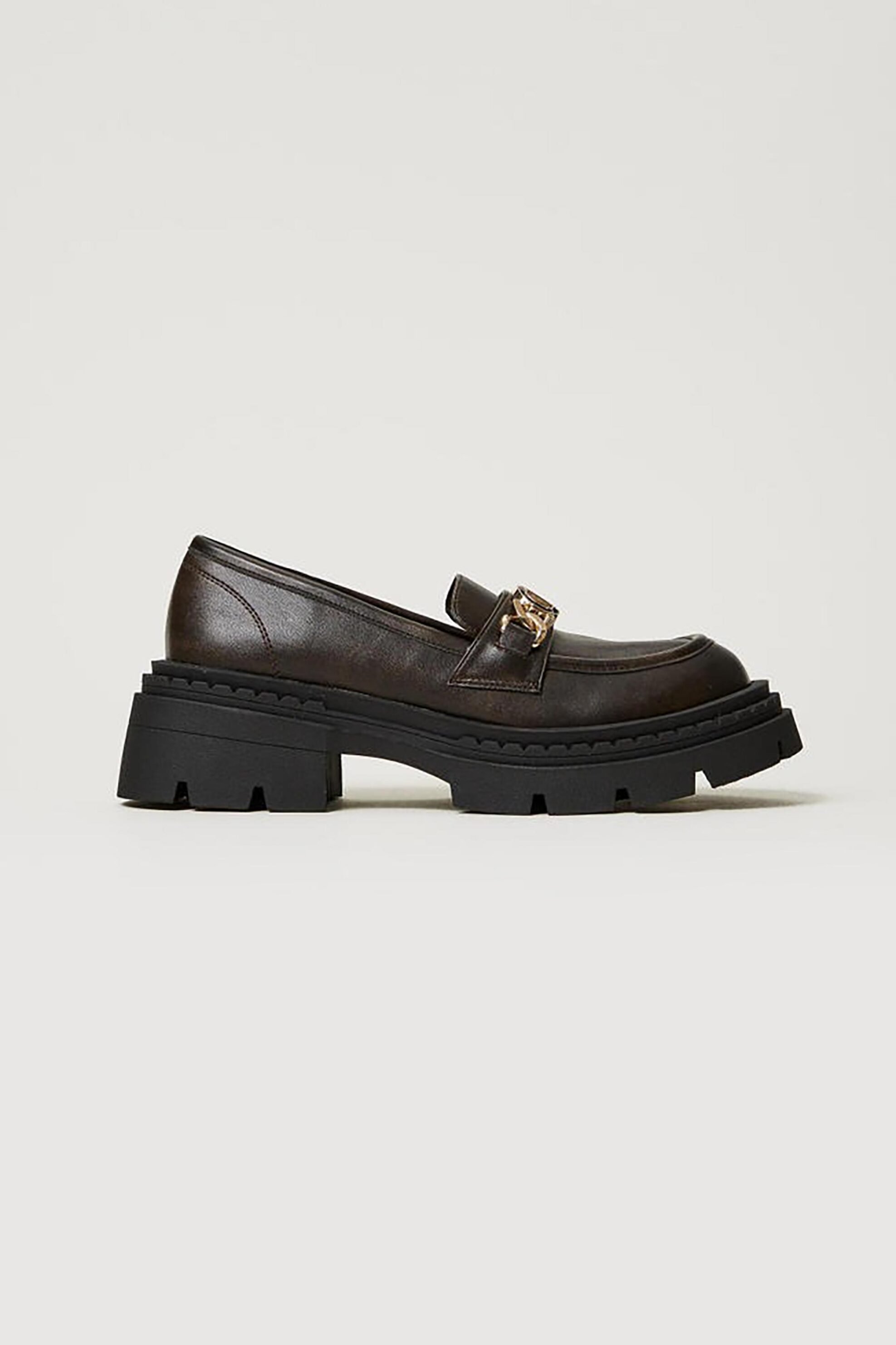  Twinset γυναικεία loafers με μεταλλικό λογότυπο - 242TGT114 Καφέ 2025