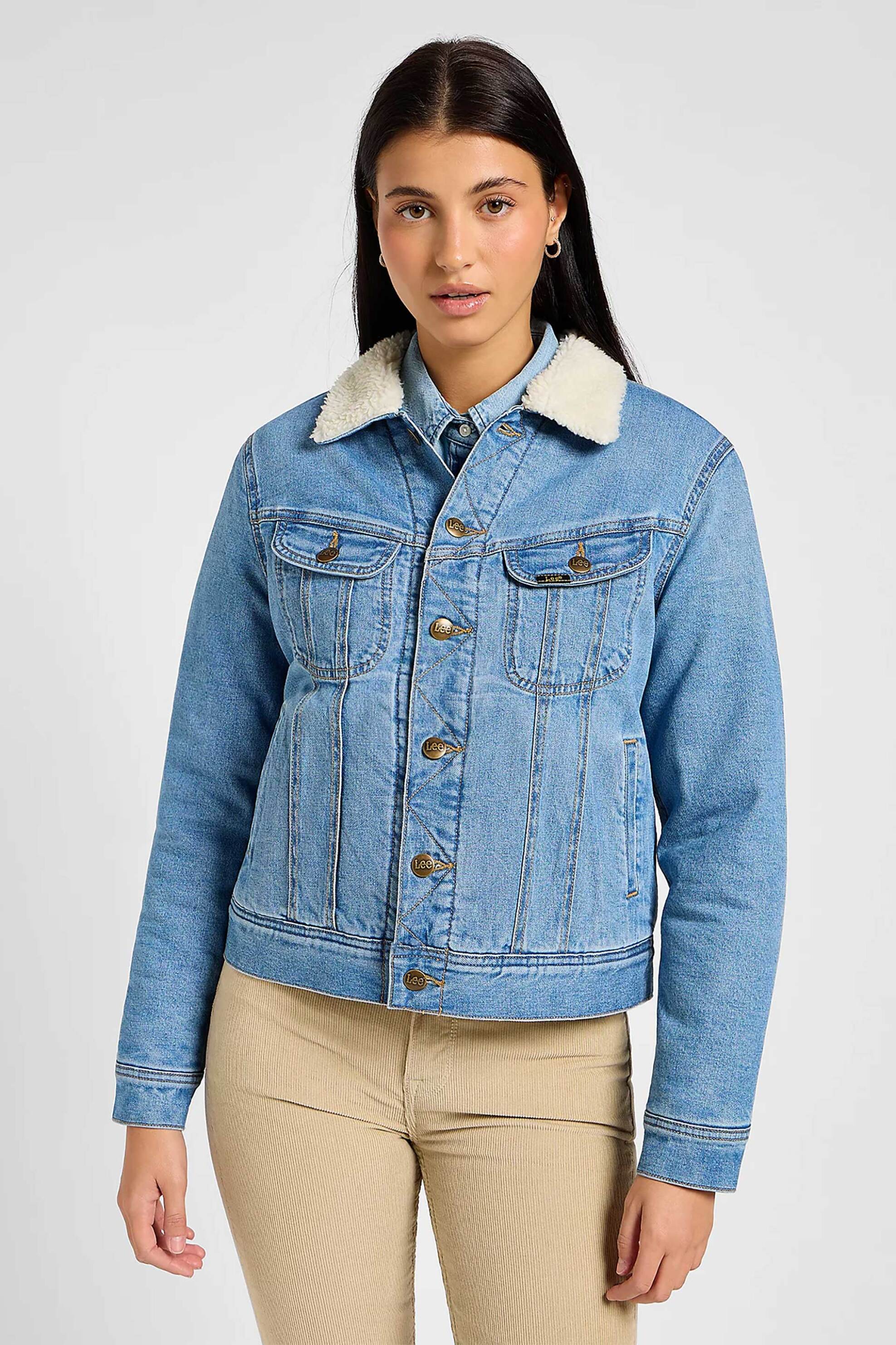 Lee Lee® γυναικείο denim jacket με faux γούνα στο γιακά Regular Fit 