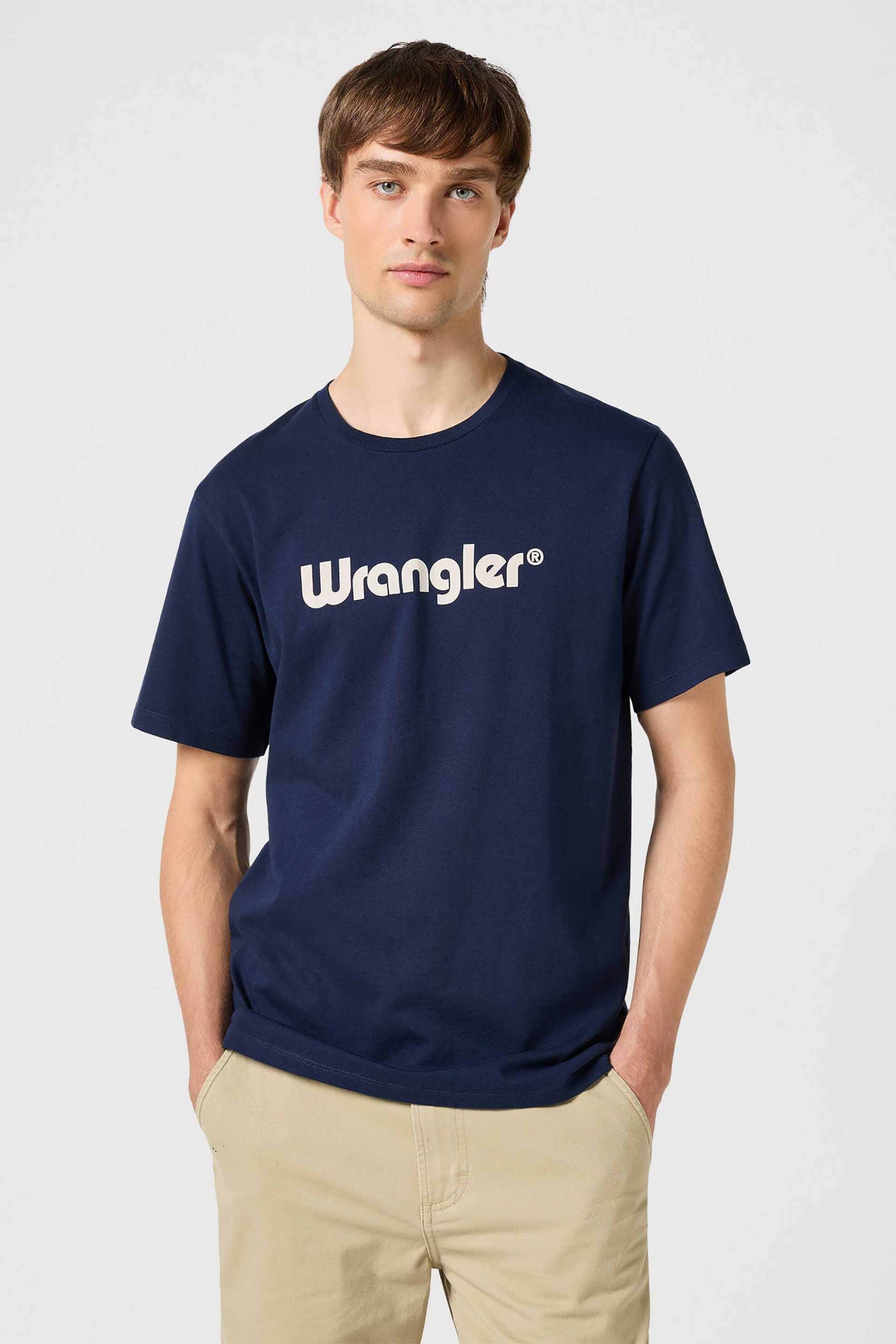 Wrangler® ανδρικό T-shirt με logo print Regular Fit - 112350524 Μπλε Σκούρο