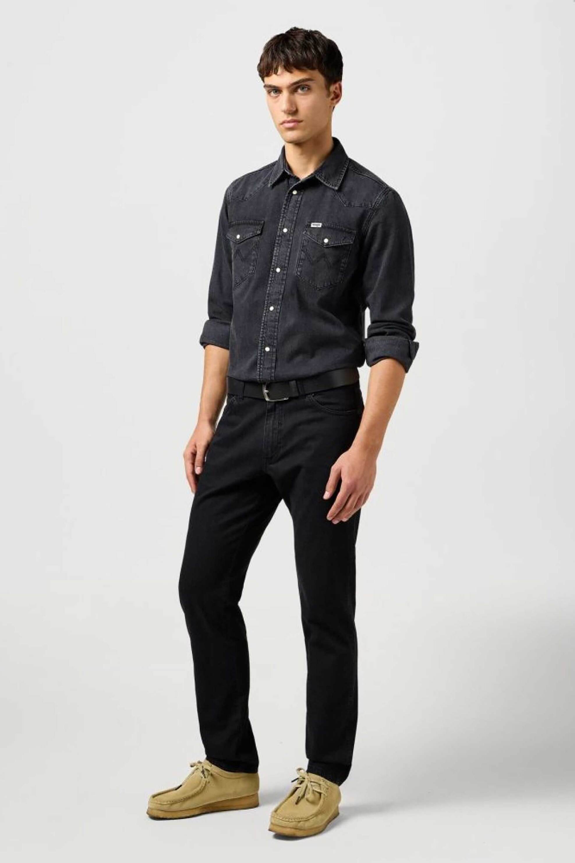 WRANGLER Wrangler® ανδρικό τζιν παντελόνι πεντάτσεπο "River Rinse Black" Tapered Fit - 112362409 Μαύρο