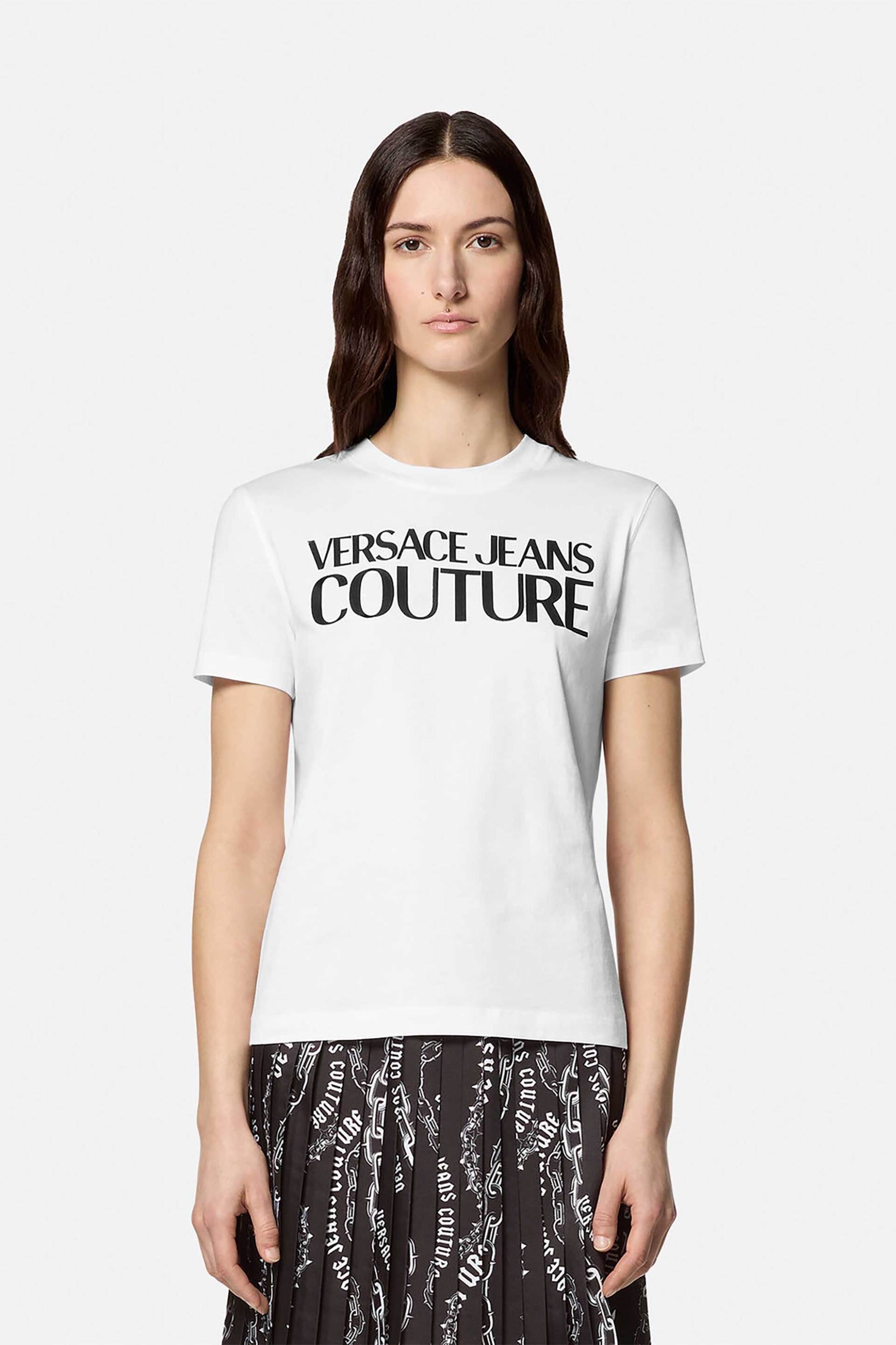  Versace Jeans Couture γυναικείο T-shirt μονόχρωμο βαμβακερό με contrast logo print 