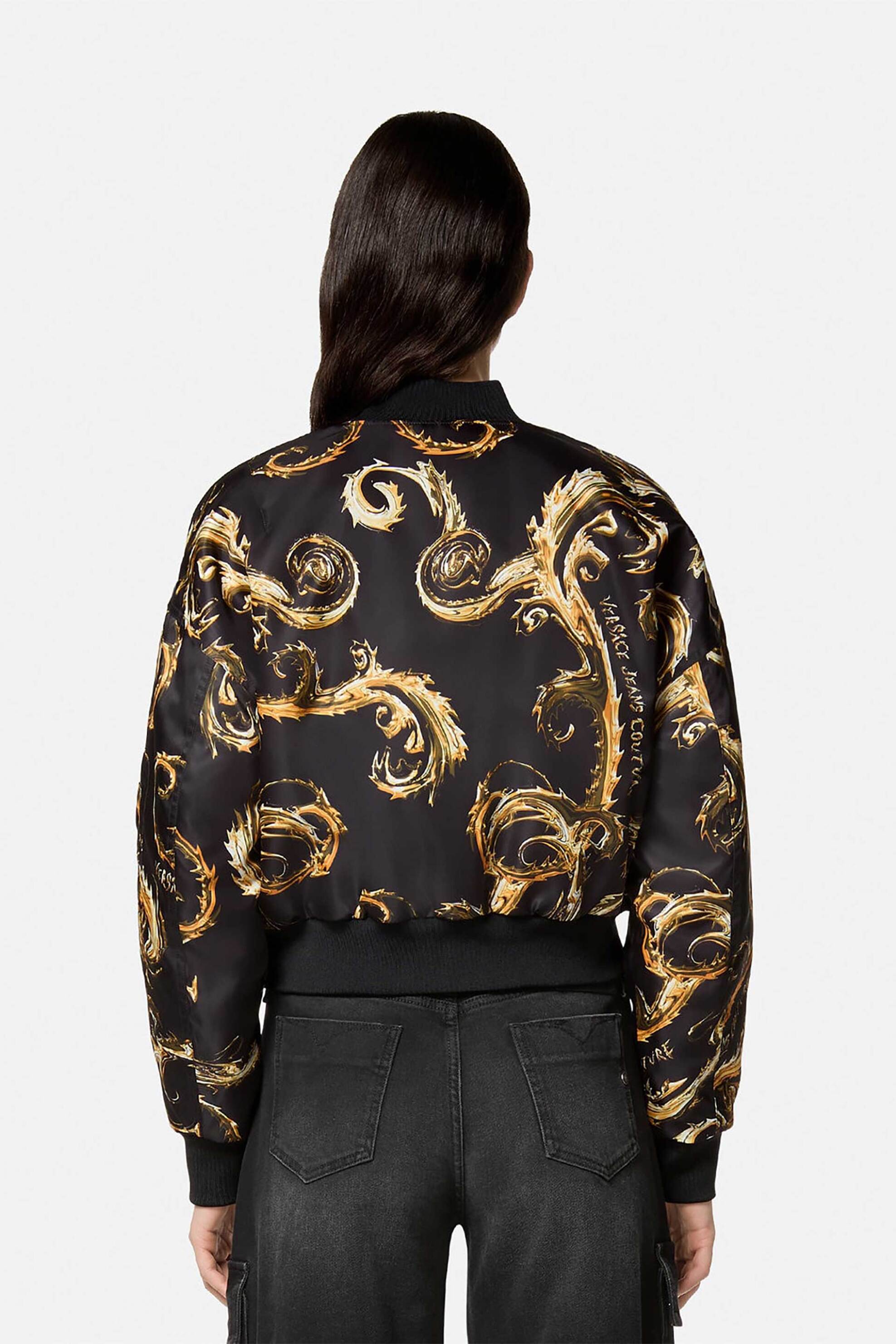 Versace Jeans Couture γυναικείο bomber jacket με all-over chain print και τσέπες - 77HAS408CQD64 Μαύρο φωτογραφία