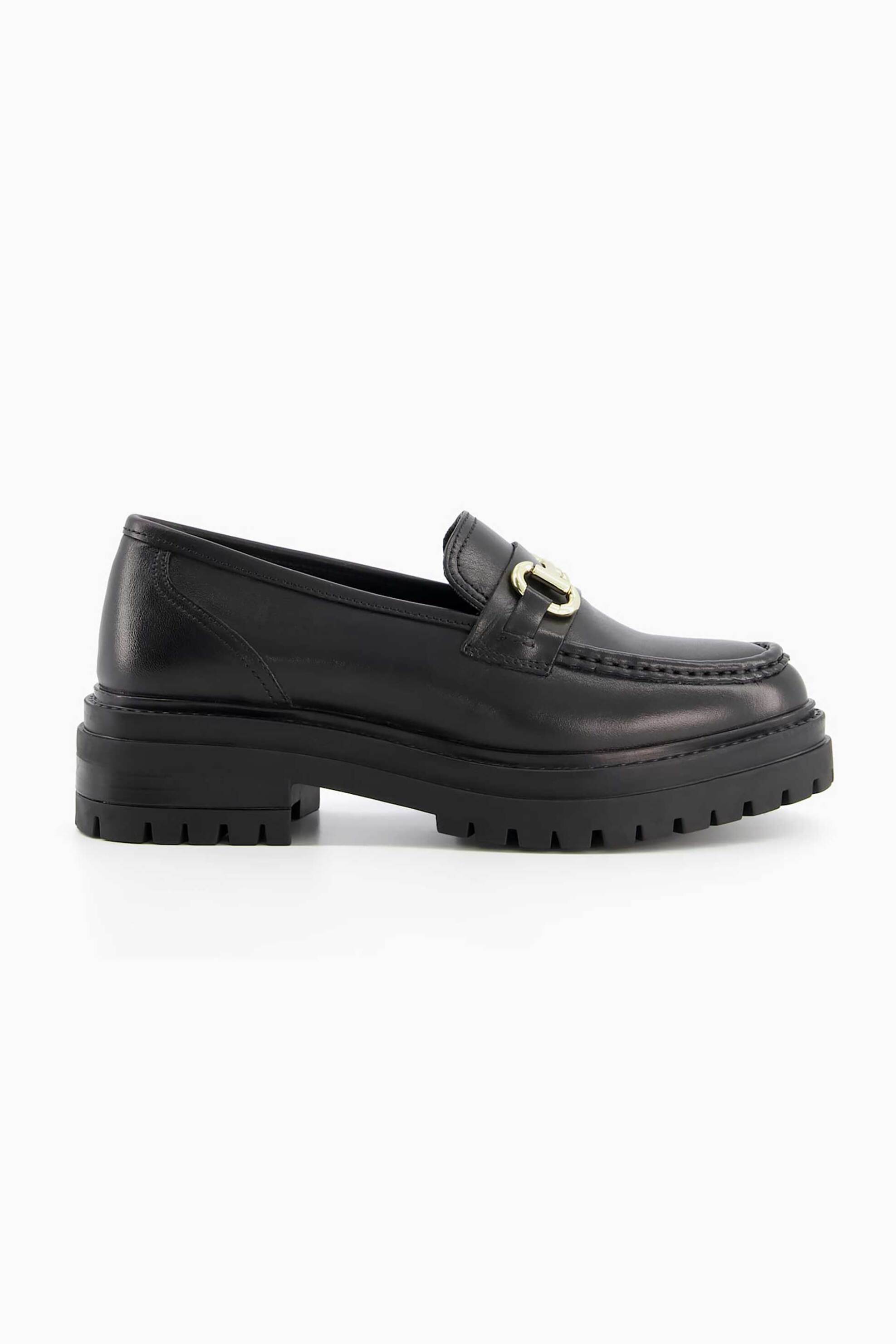  Dune London γυναικεία δερμάτινα loafers μονόχρωμα με διακοσμητική αλυσίδα 