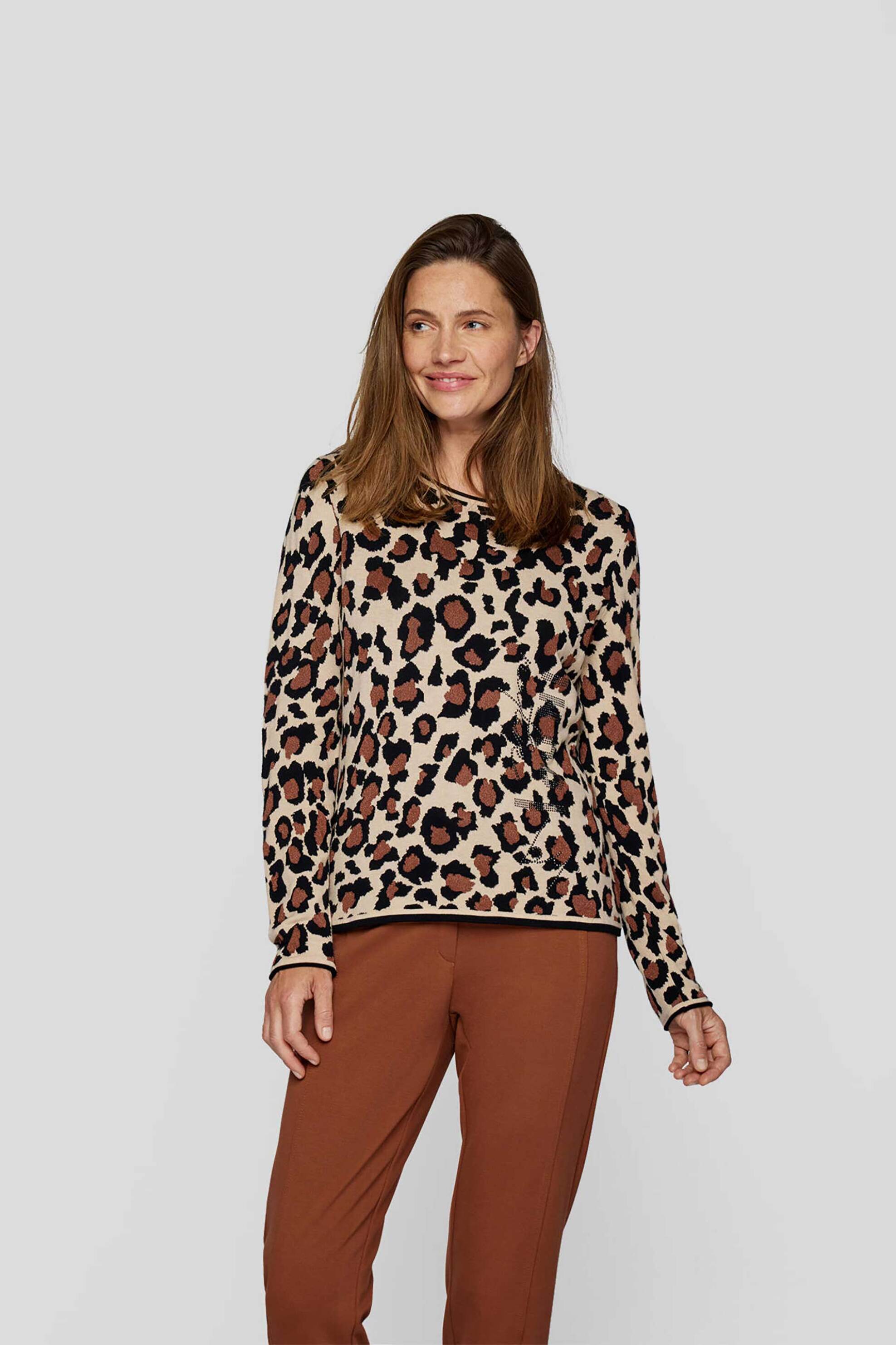  Rabe γυναικείο πουλόβερ με animal print και lettering με στρας - 53-121601 Μπεζ 2025