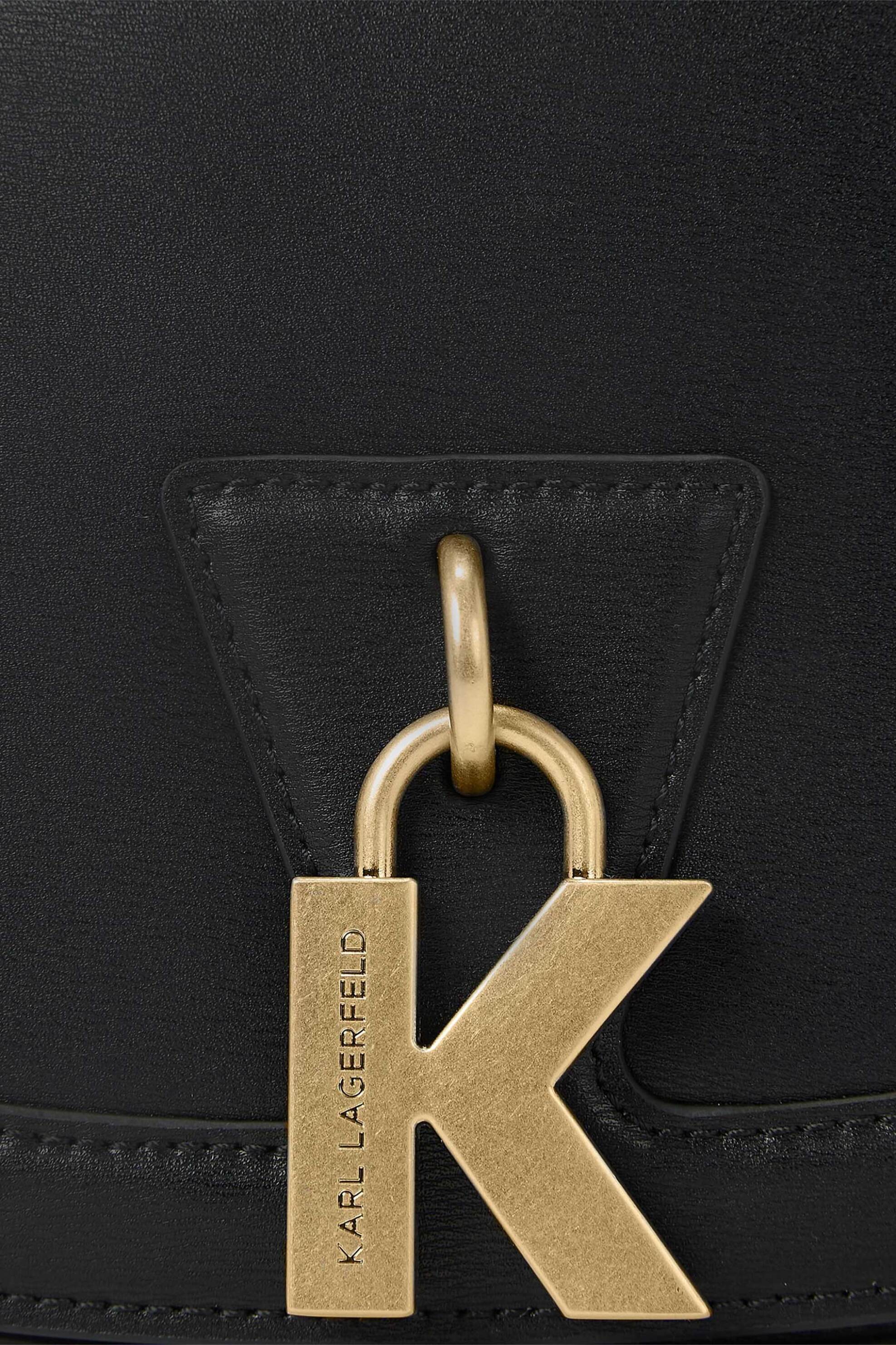 Karl Lagerfeld γυναικεία δερμάτινη τσάντα crossbody μονόχρωμη με διακοσμητικό μονόγραμμα "K/Lock M" - 240W3050 Μαύρο φωτογραφία