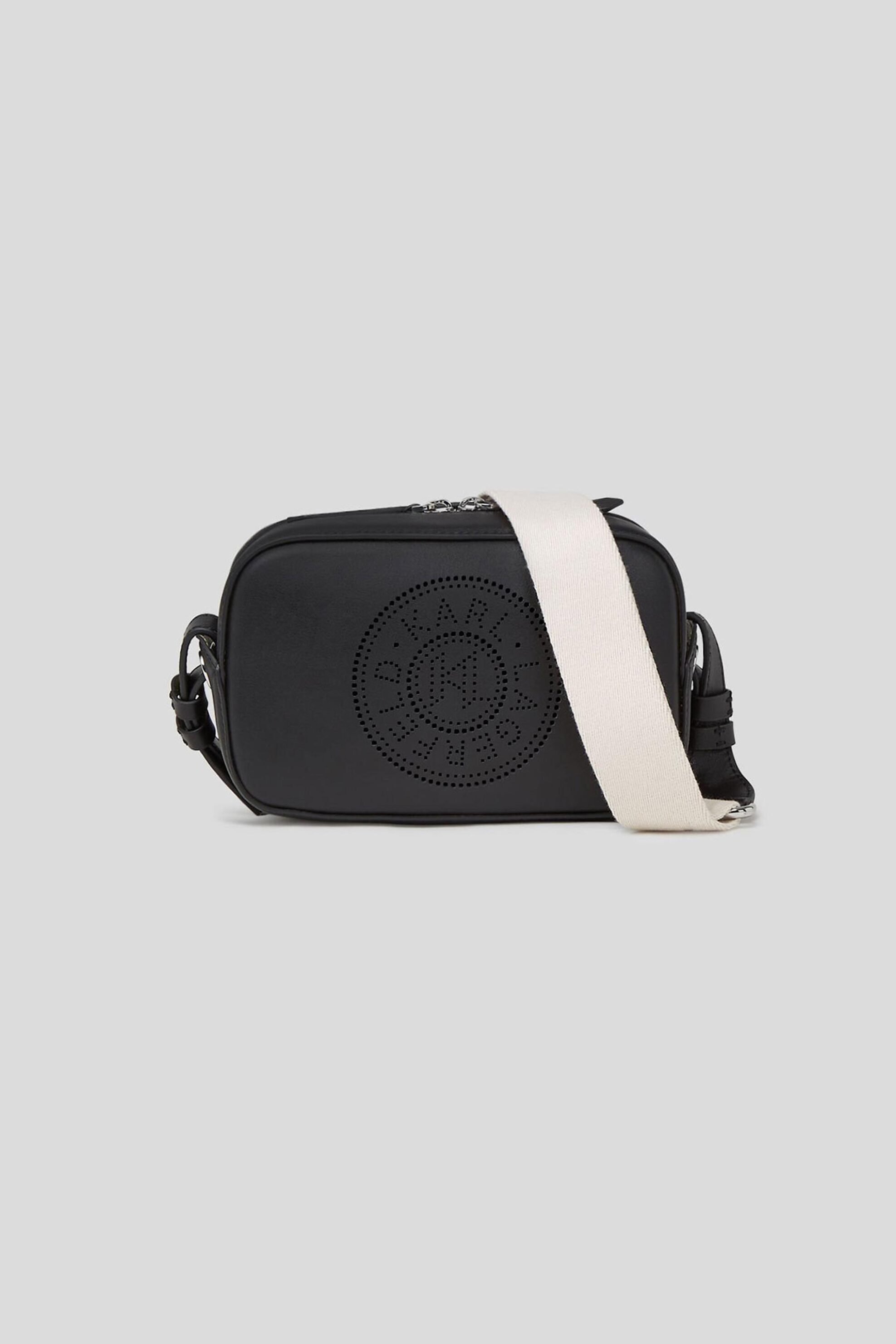  Karl Lagerfeld γυναικεία δερμάτινη τσάντα crossbody μονόχρωμη με διάτρητο λογότυπο 