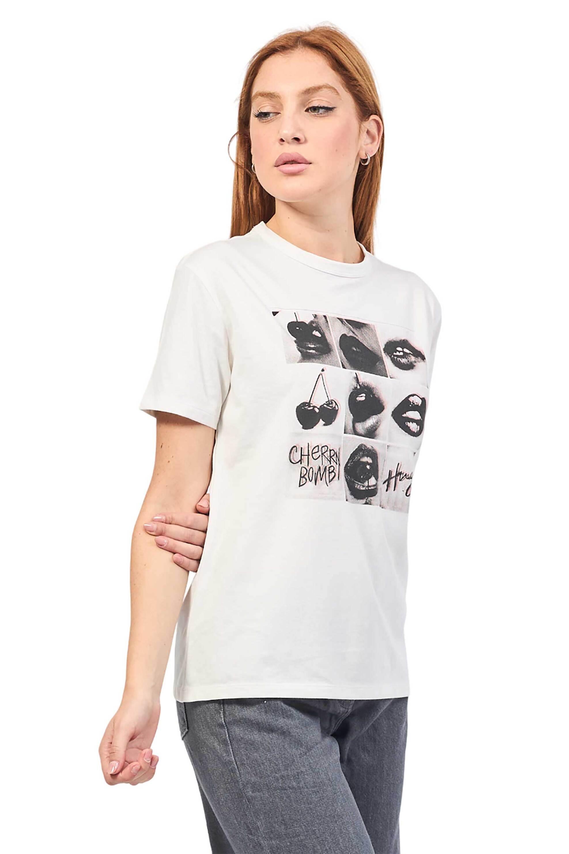  Hugo Boss γυναικείο T-shirt με graphic print Regular Fit - 50524090 Λευκό 2025