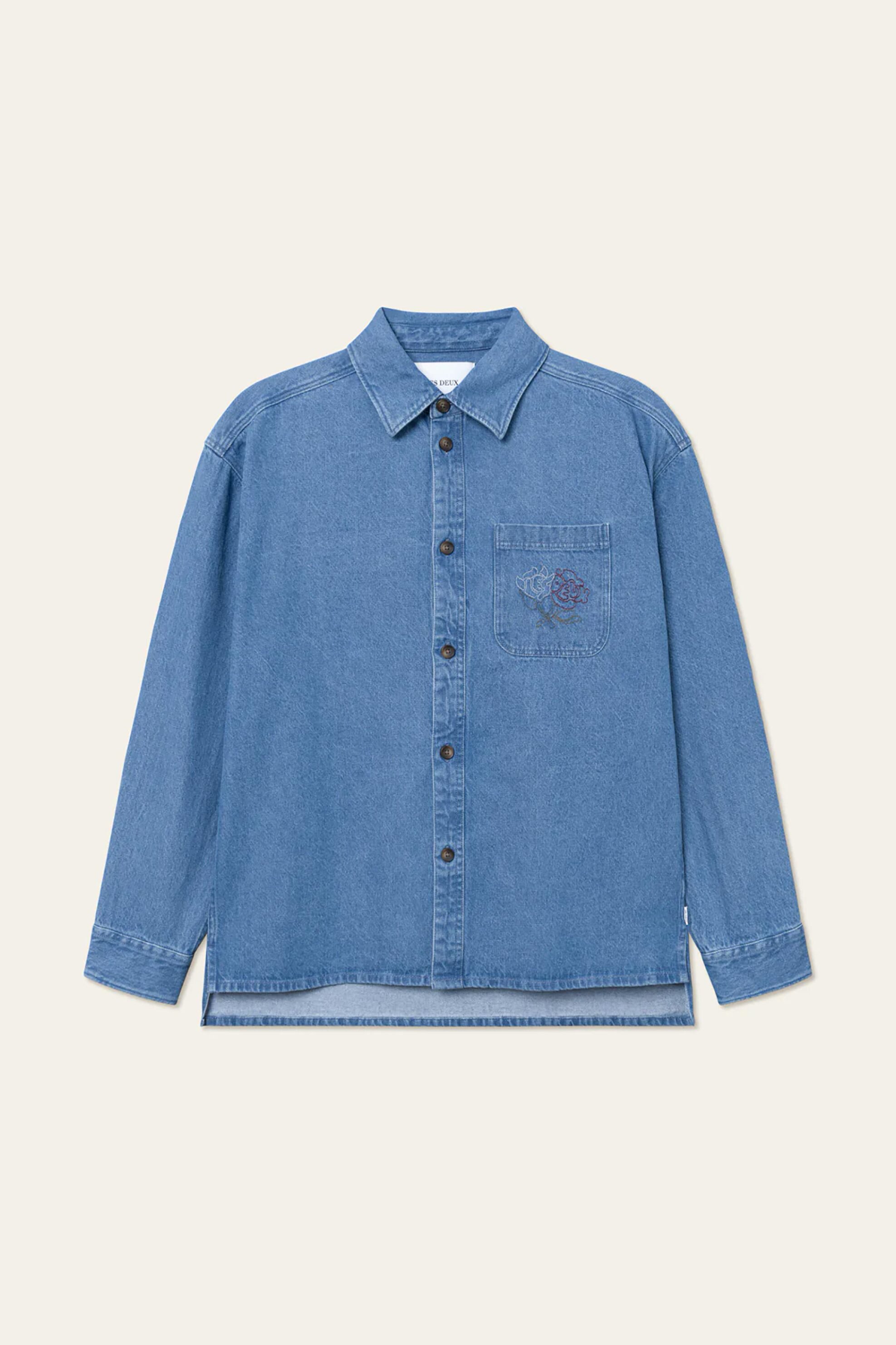 LES DEUX Les Deux ανδρικό denim overshirt με κέντημα Regular Fit "Felipe" - LDM640112 Denim Blue